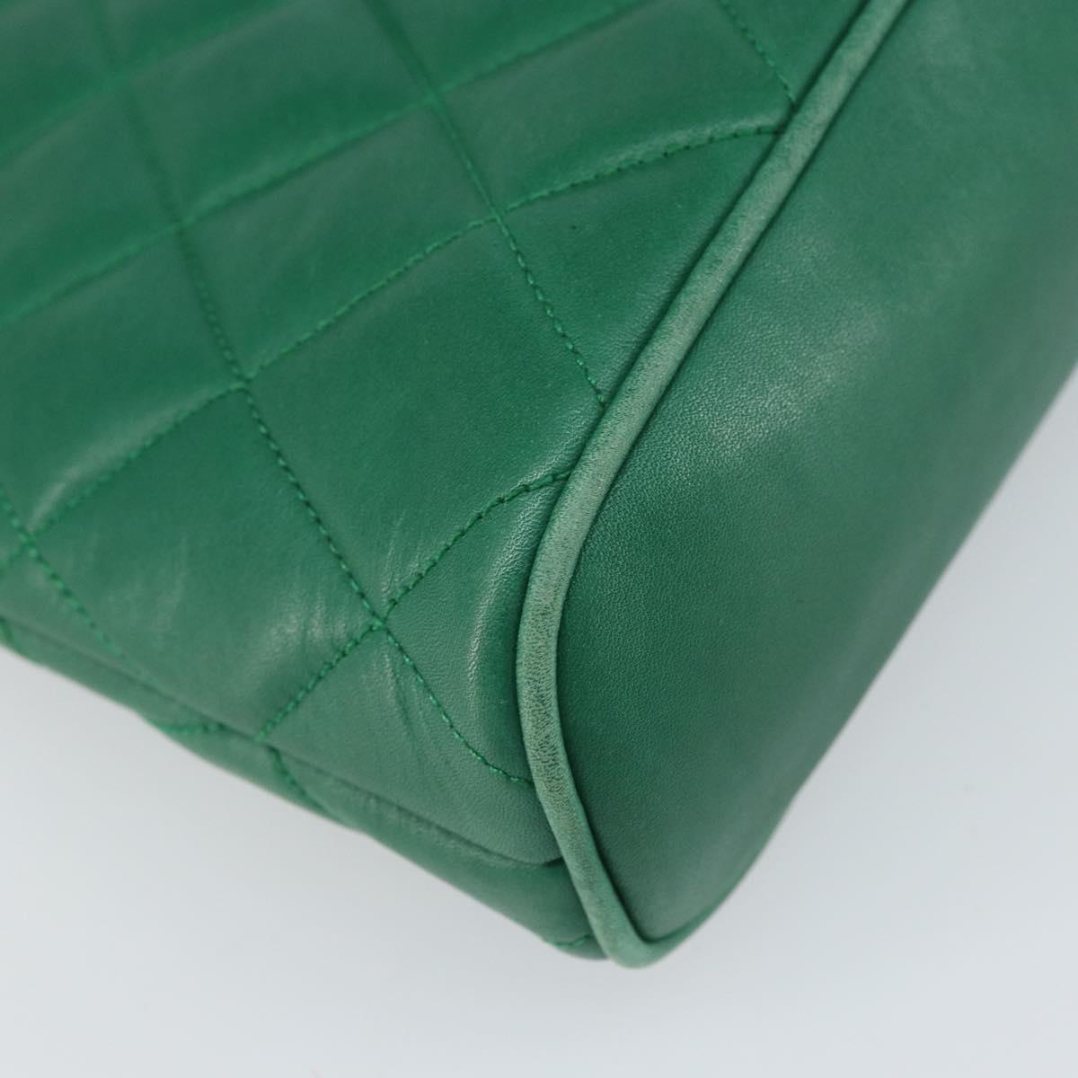 CHANEL Matelasse Chain Shoulder Bag Satin Green Gold CC Auth 168432