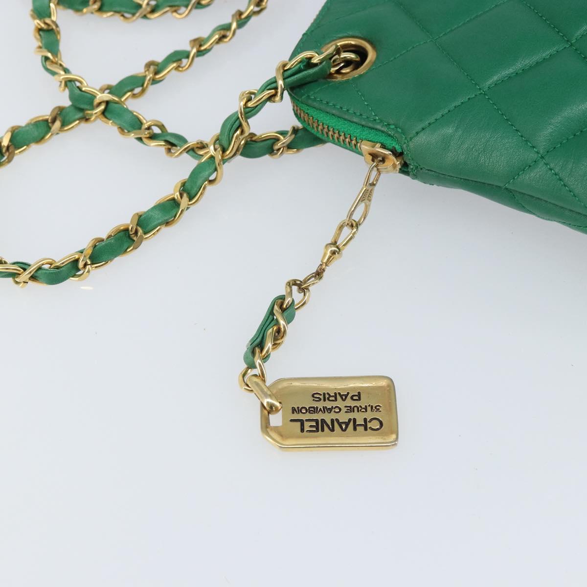 CHANEL Matelasse Chain Shoulder Bag Satin Green Gold CC Auth 168432