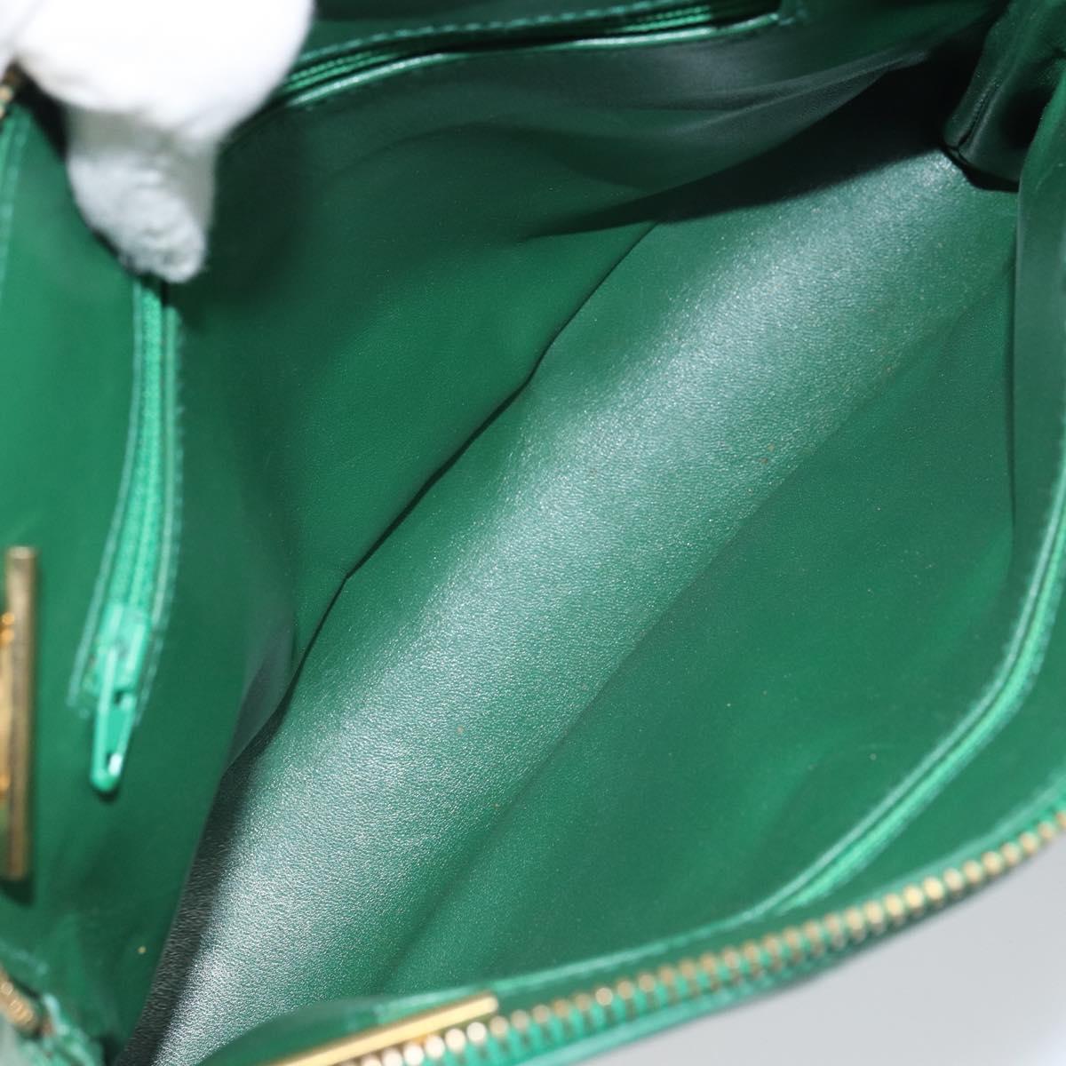 CHANEL Matelasse Chain Shoulder Bag Satin Green Gold CC Auth 168432