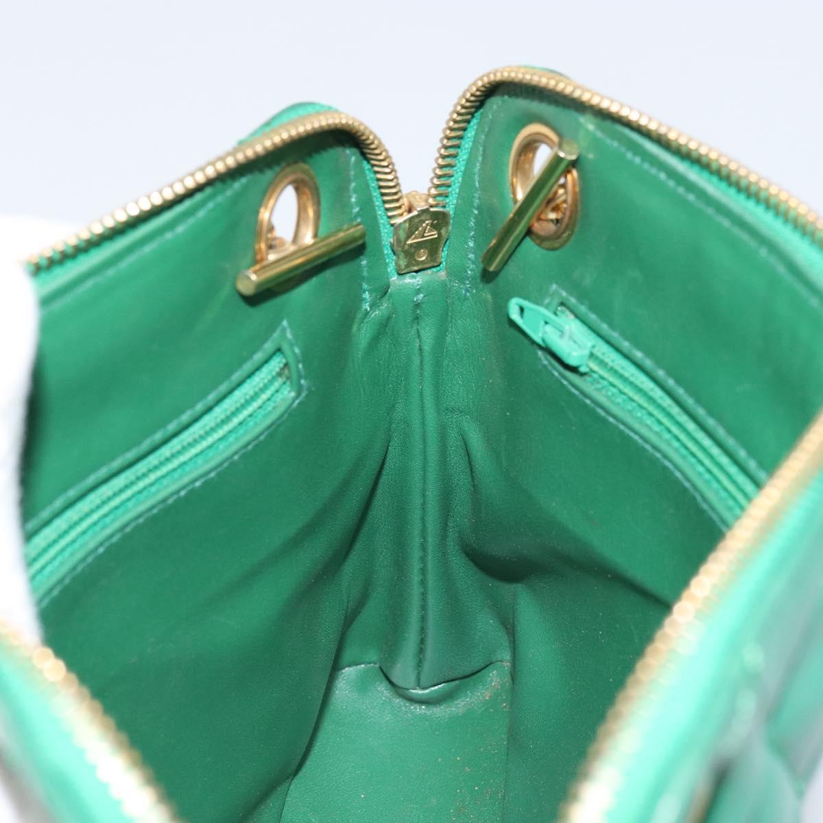 CHANEL Matelasse Chain Shoulder Bag Satin Green Gold CC Auth 168432