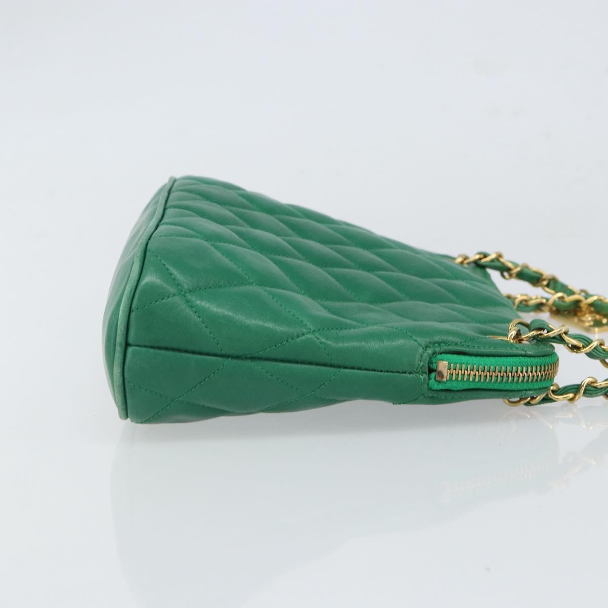 CHANEL Matelasse Chain Shoulder Bag Satin Green Gold CC Auth 168432