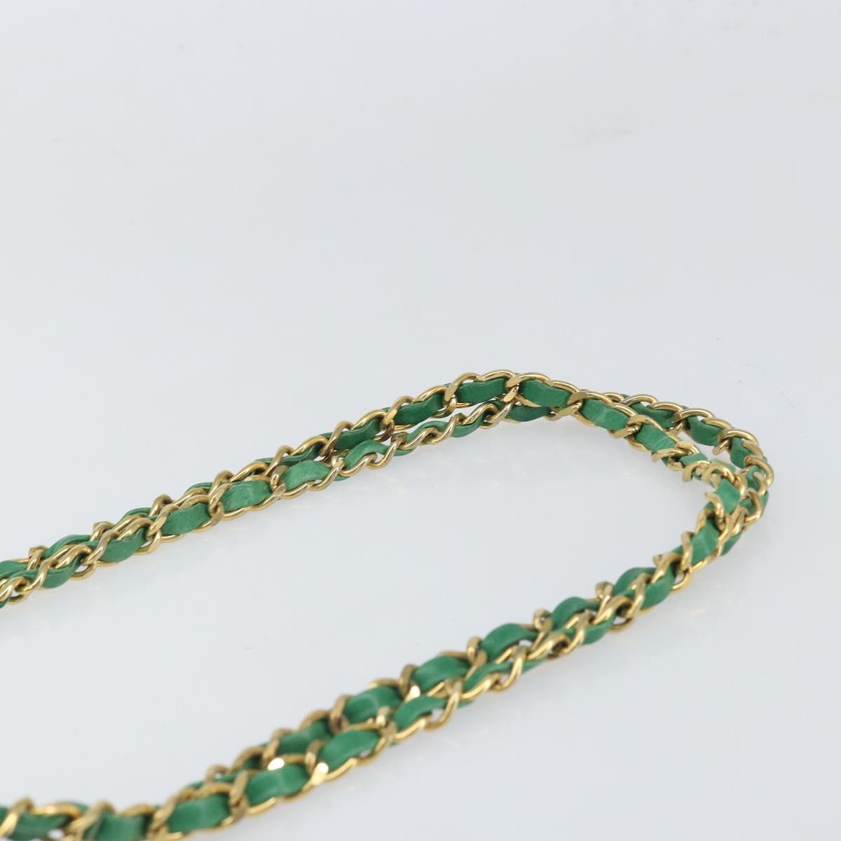CHANEL Matelasse Chain Shoulder Bag Satin Green Gold CC Auth 168432