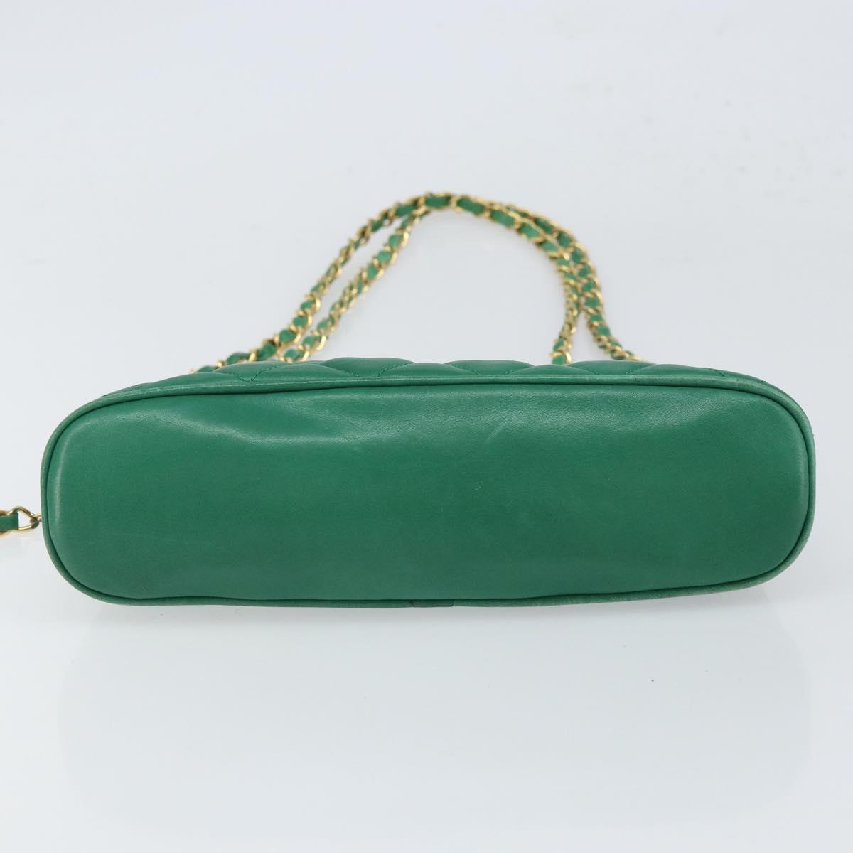 CHANEL Matelasse Chain Shoulder Bag Satin Green Gold CC Auth 168432