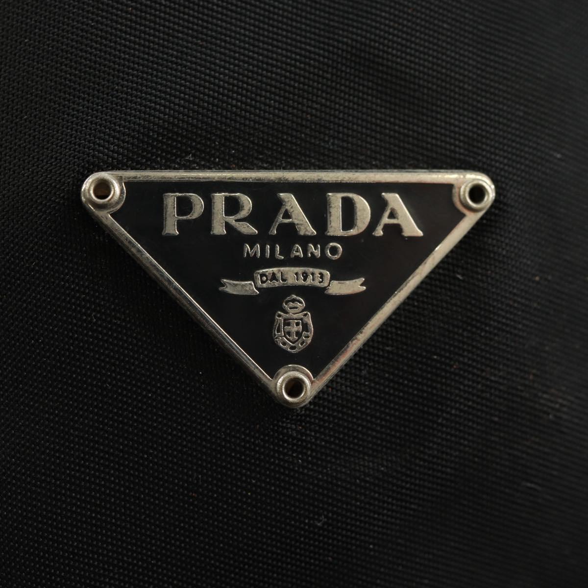 PRADA Drawstring Pouch Nylon Black Silver Auth 168451V