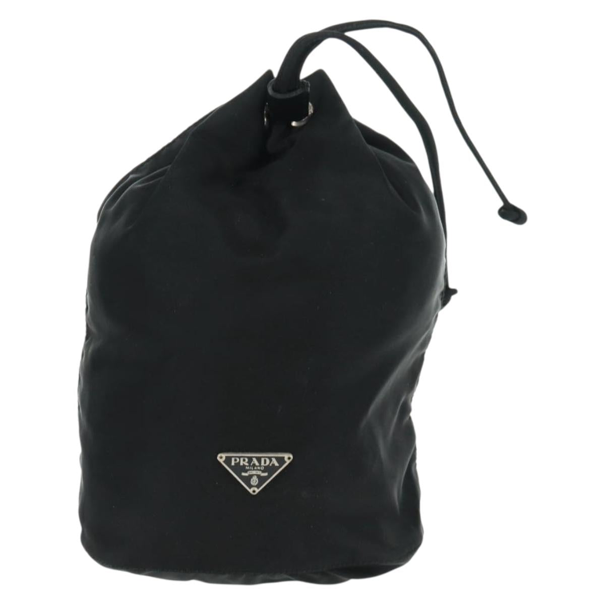 PRADA Drawstring Pouch Nylon Black Silver Auth 168451V