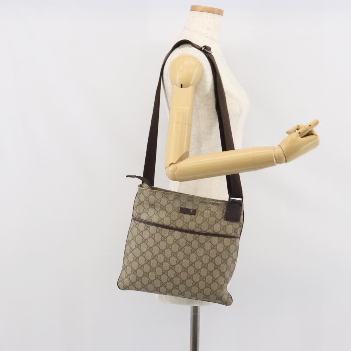 GUCCI GG Supreme Shoulder Bag PVC Beige Silver 141626 Auth 168461