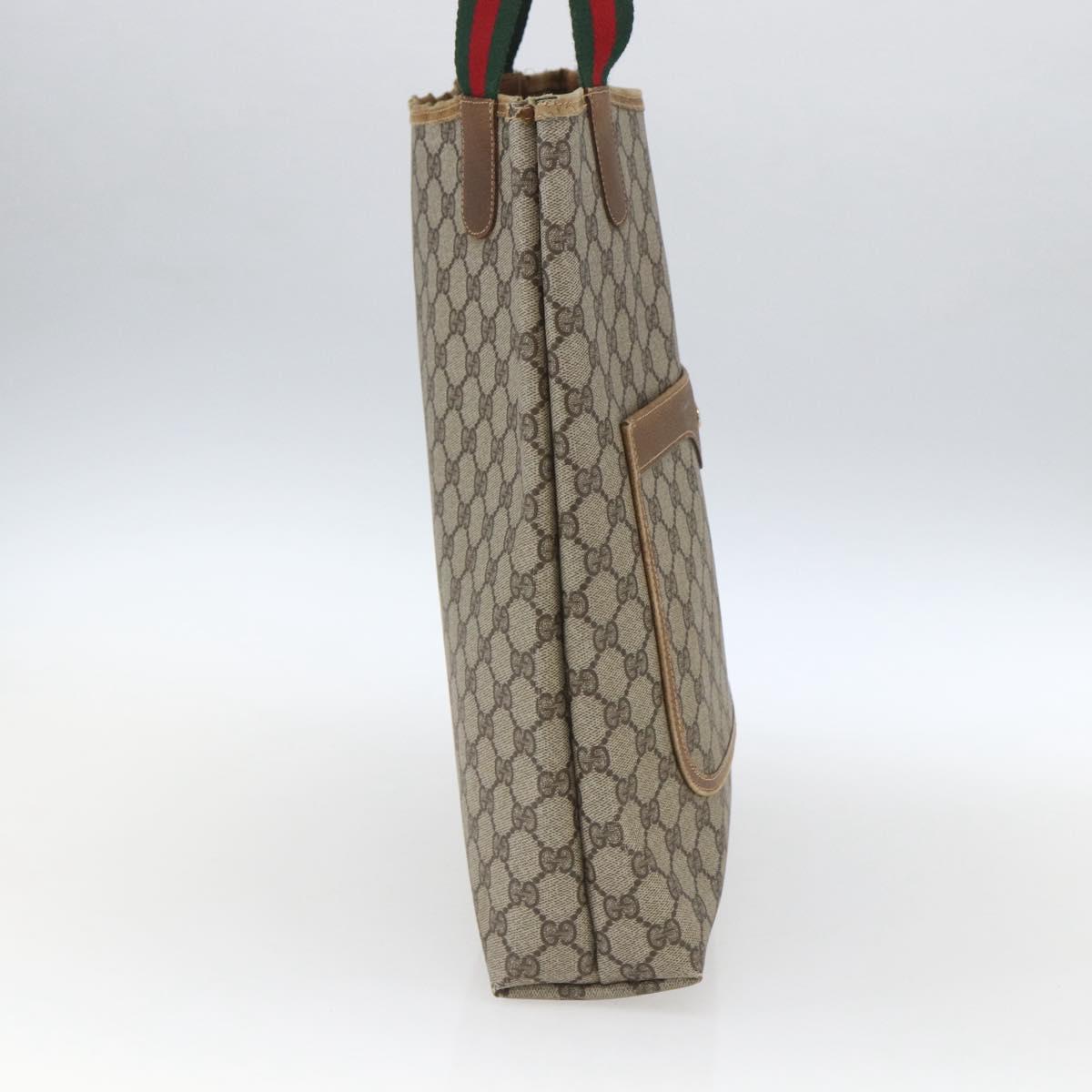 GUCCI Web Sherry Line GG Supreme Tote Bag PVC Beige Gold 40 02 003 Auth 168482