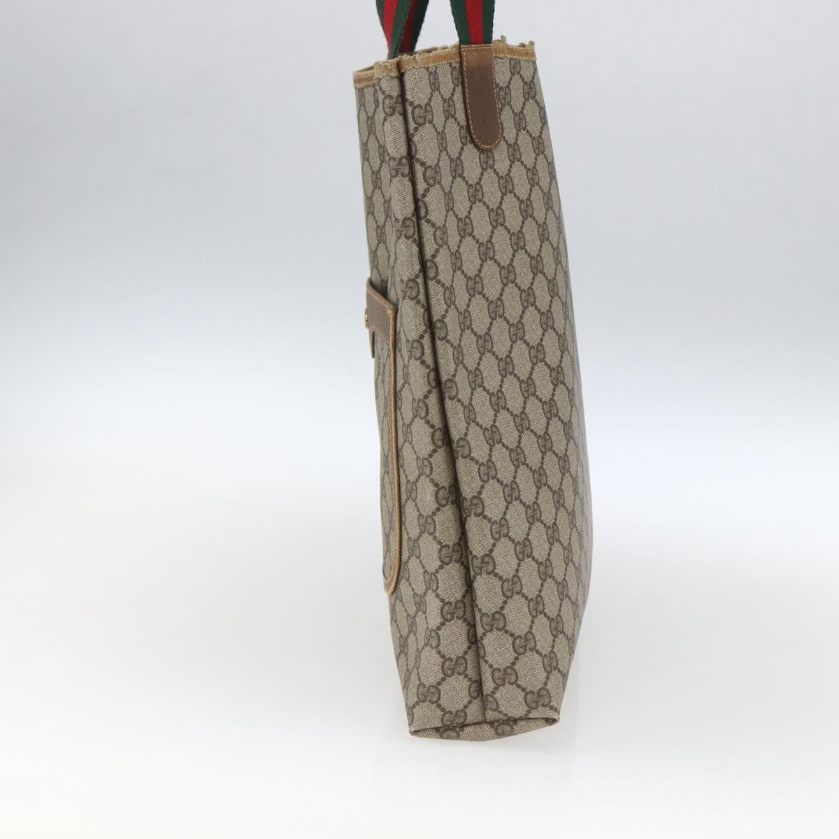 GUCCI Web Sherry Line GG Supreme Tote Bag PVC Beige Gold 40 02 003 Auth 168482