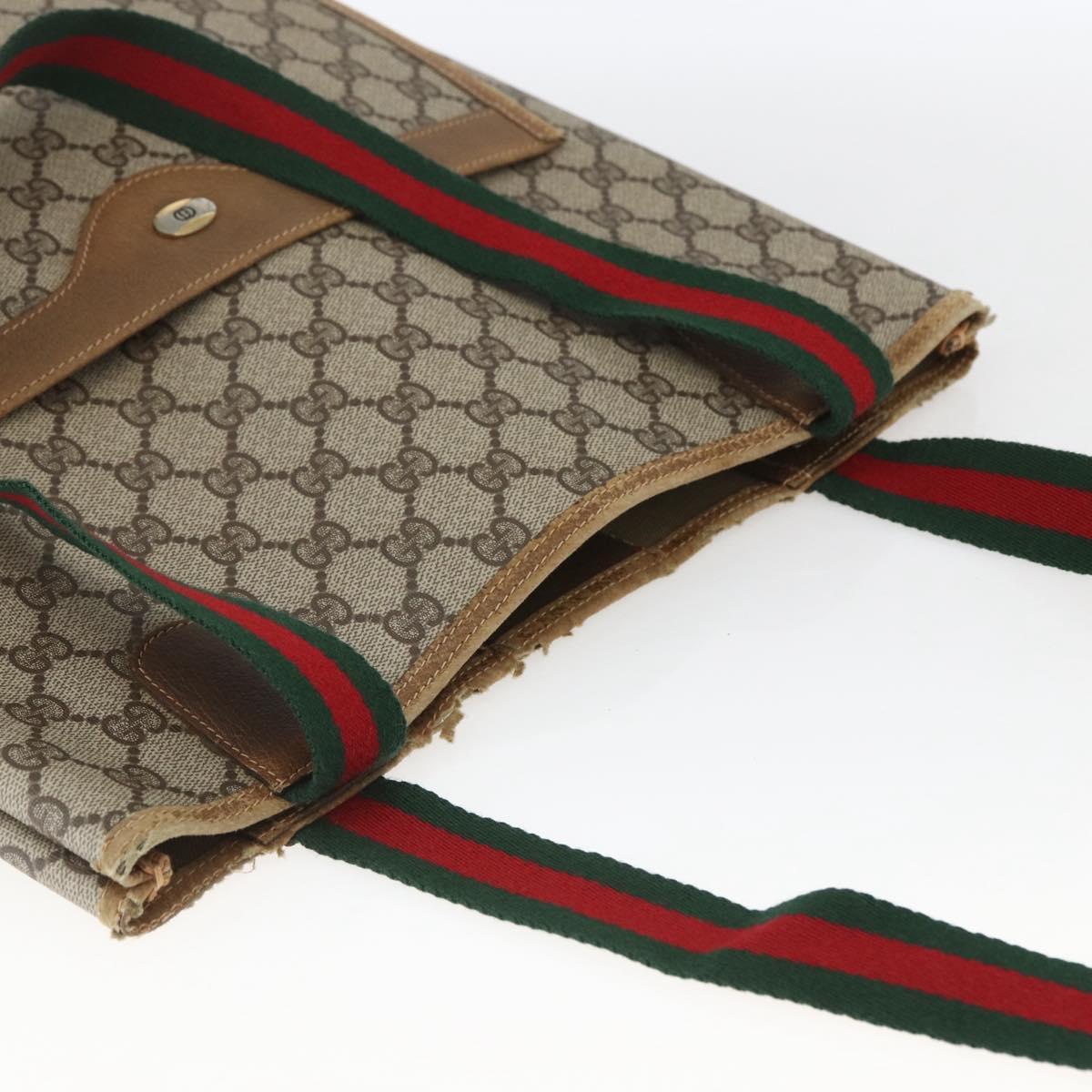 GUCCI Web Sherry Line GG Supreme Tote Bag PVC Beige Gold 40 02 003 Auth 168482