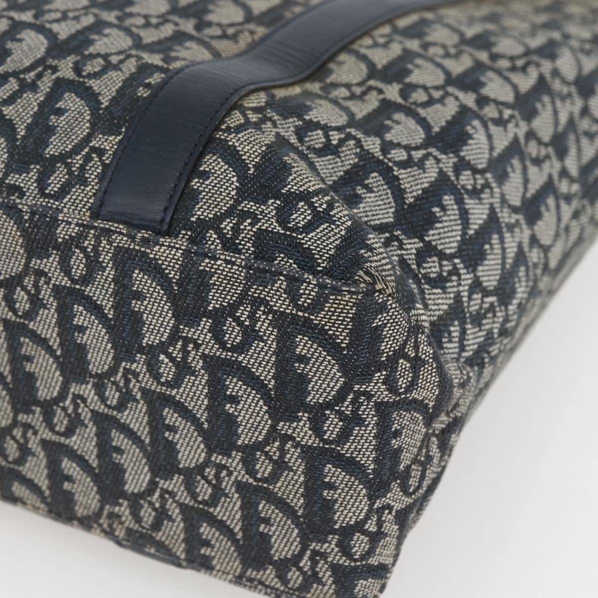 Christian Dior Trotter Canvas Tote Bag Navy Gold Auth 168487A