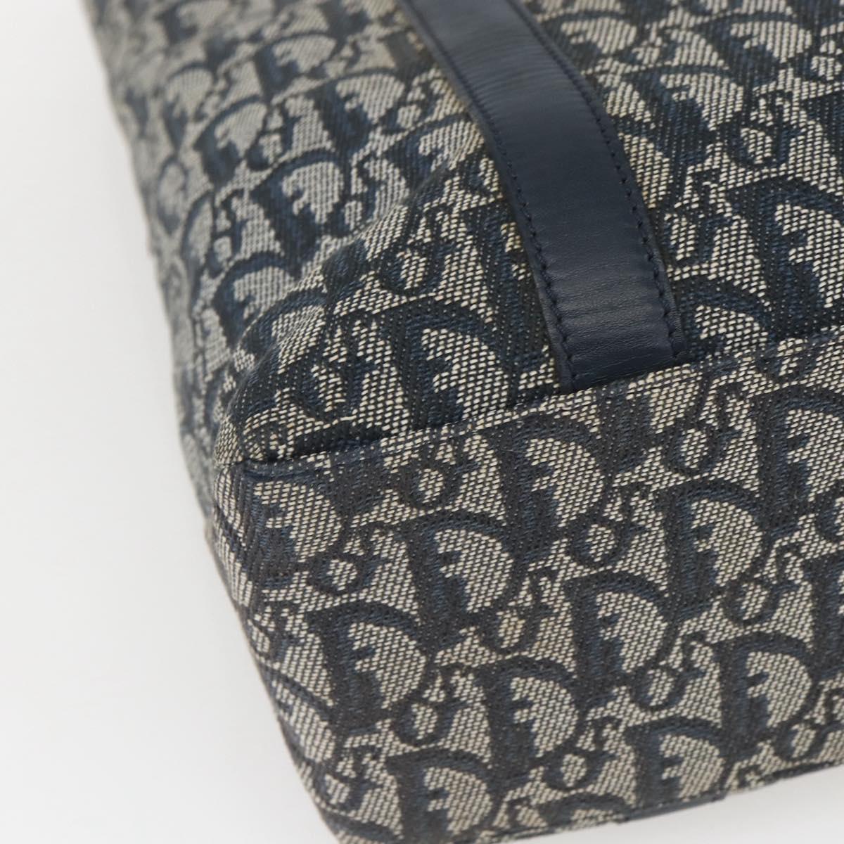 Christian Dior Trotter Canvas Tote Bag Navy Gold Auth 168487A