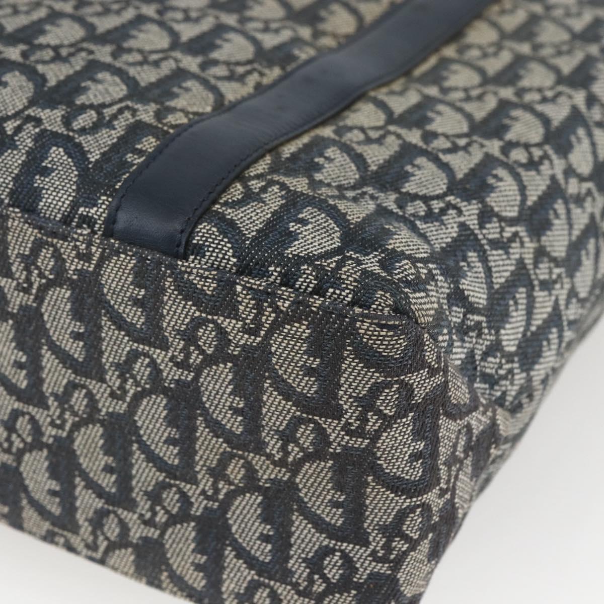 Christian Dior Trotter Canvas Tote Bag Navy Gold Auth 168487A