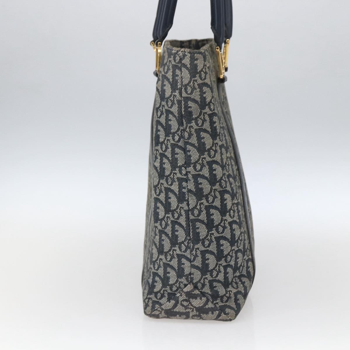 Christian Dior Trotter Canvas Tote Bag Navy Gold Auth 168487A