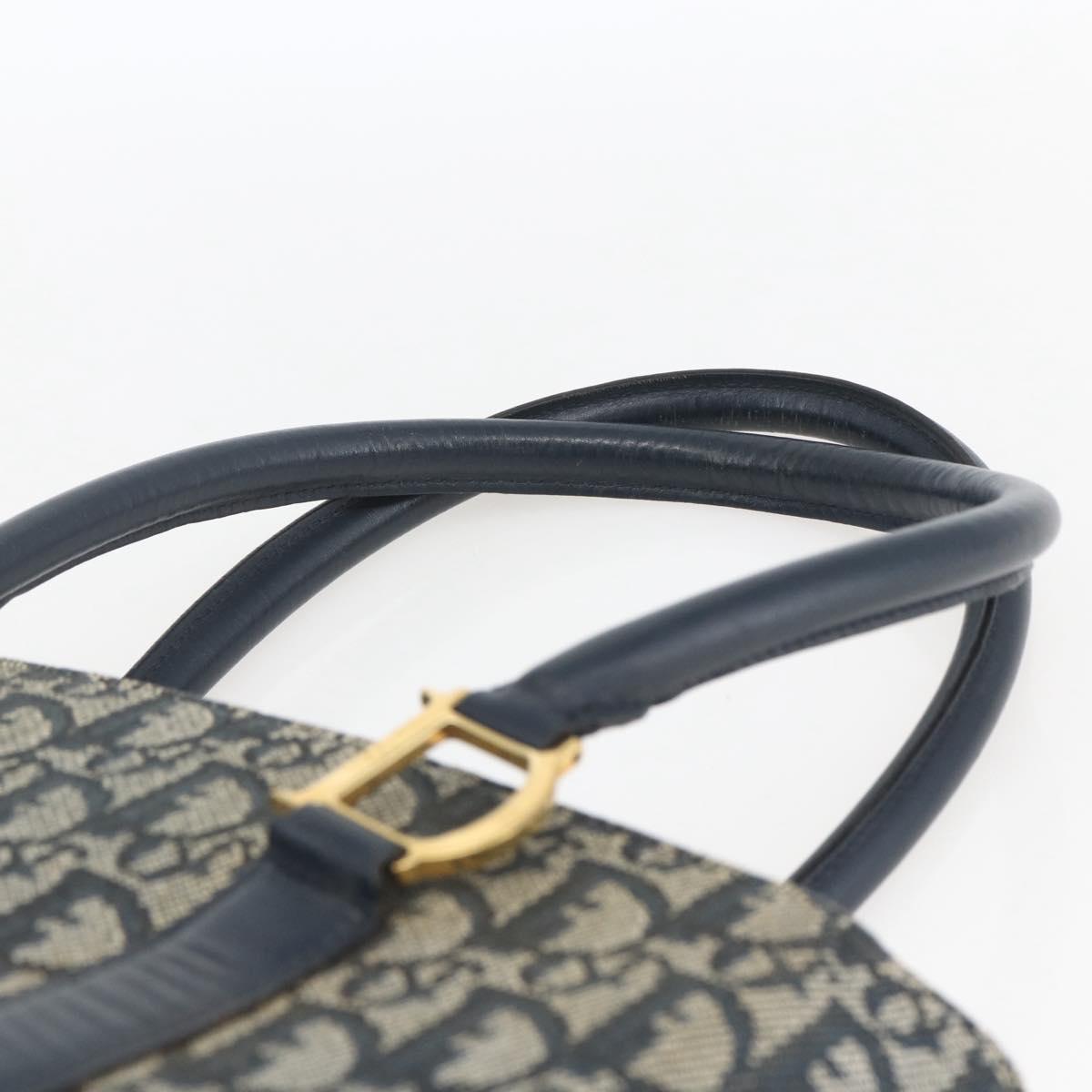 Christian Dior Trotter Canvas Tote Bag Navy Gold Auth 168487A