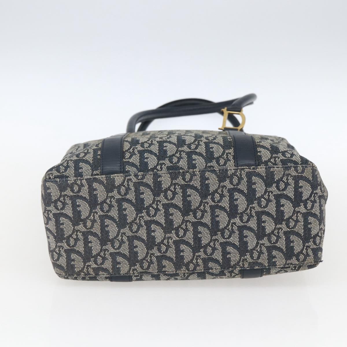 Christian Dior Trotter Canvas Tote Bag Navy Gold Auth 168487A