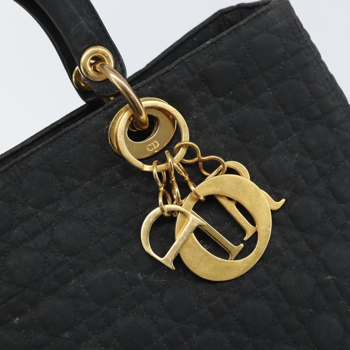 Christian Dior Lady Dior Canage Hand Bag Black Gold Auth 168488