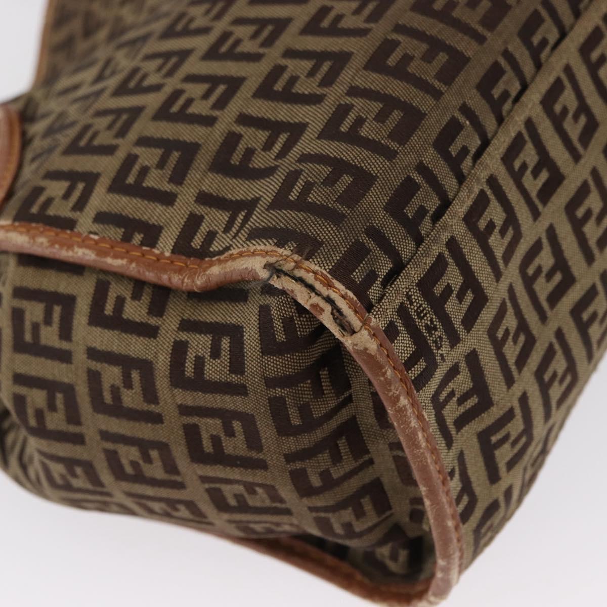 FENDI Zucchino Canvas Hand Bag Beige Gold Auth 168496
