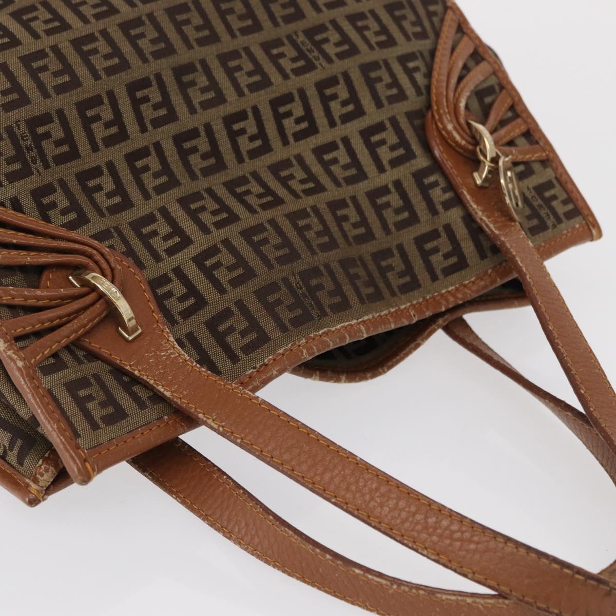 FENDI Zucchino Canvas Hand Bag Beige Gold Auth 168496