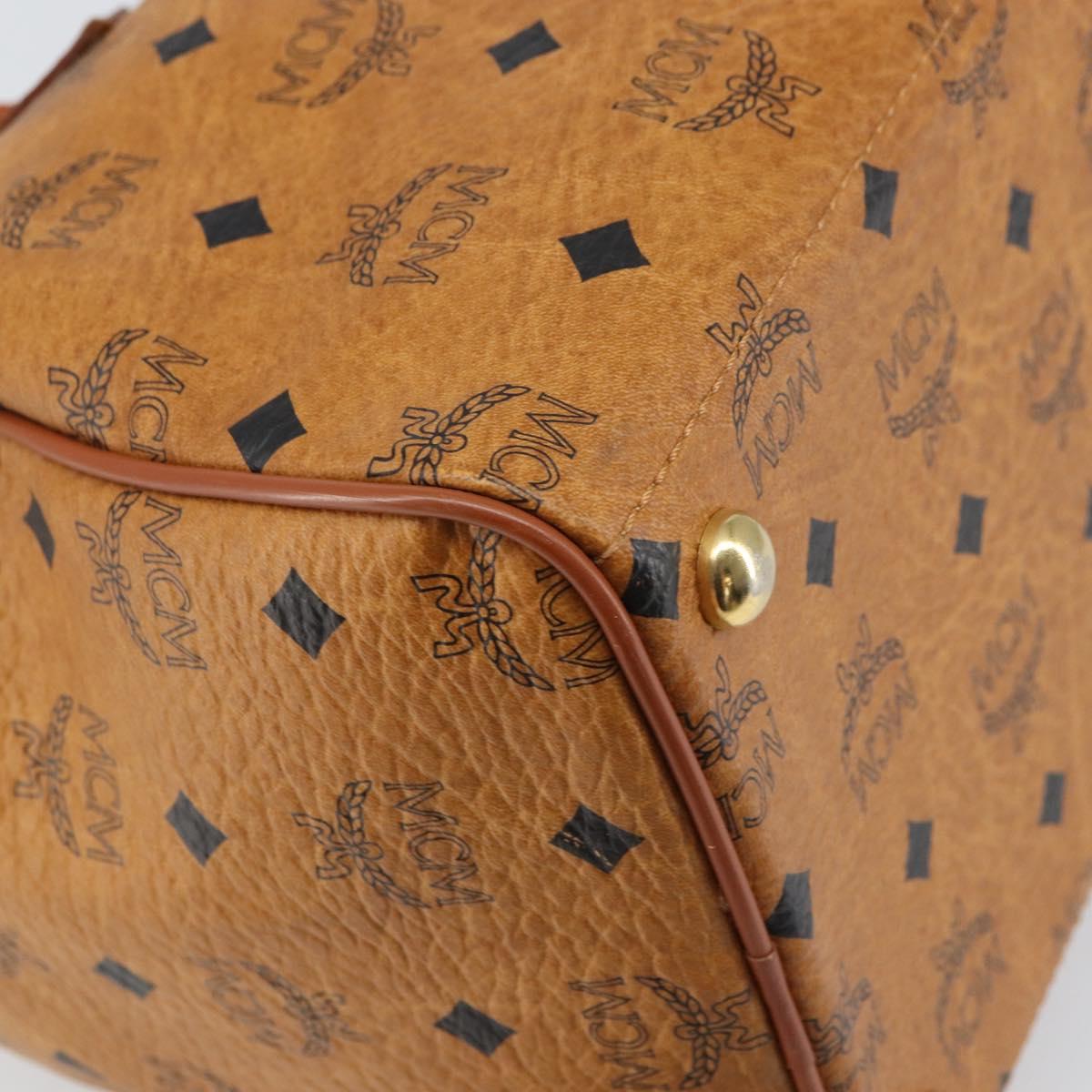 MCM Vicetos Logogram Hand Bag PVC Leather Brown Gold Auth 168498