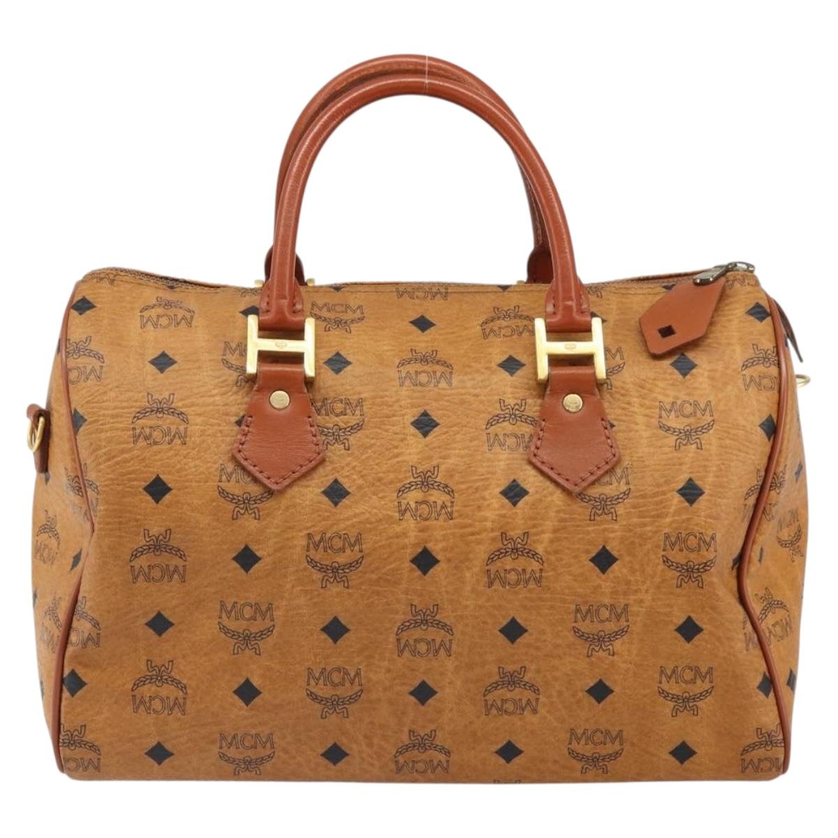 MCM Vicetos Logogram Hand Bag PVC Leather Brown Gold Auth 168498