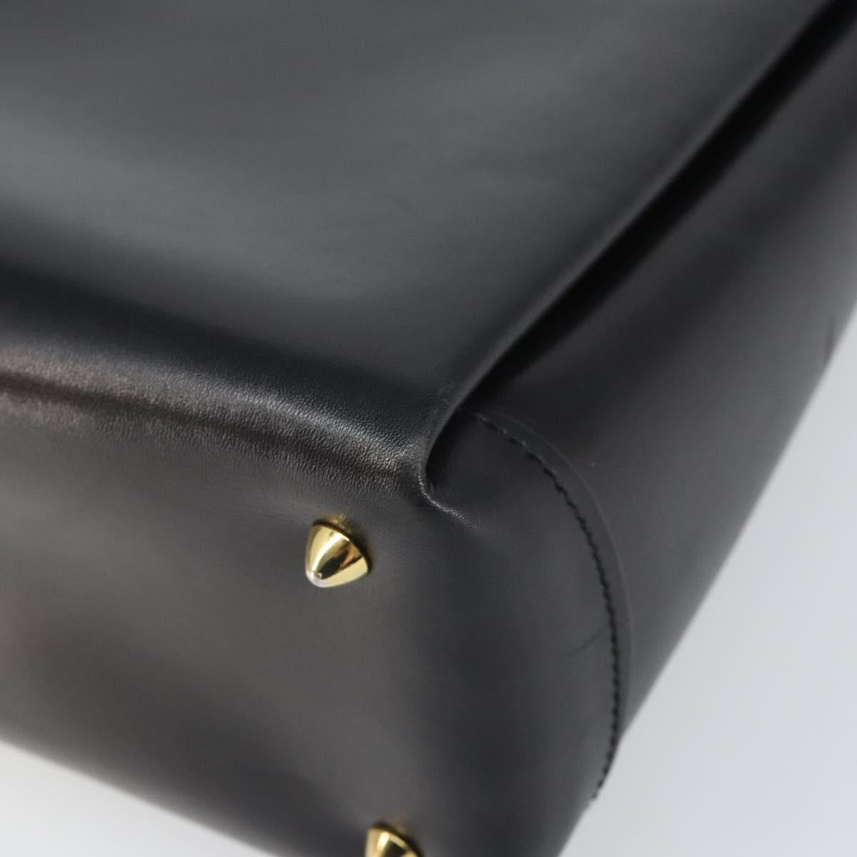 GUCCI Hand Bag Leather Black Gold Auth 168499