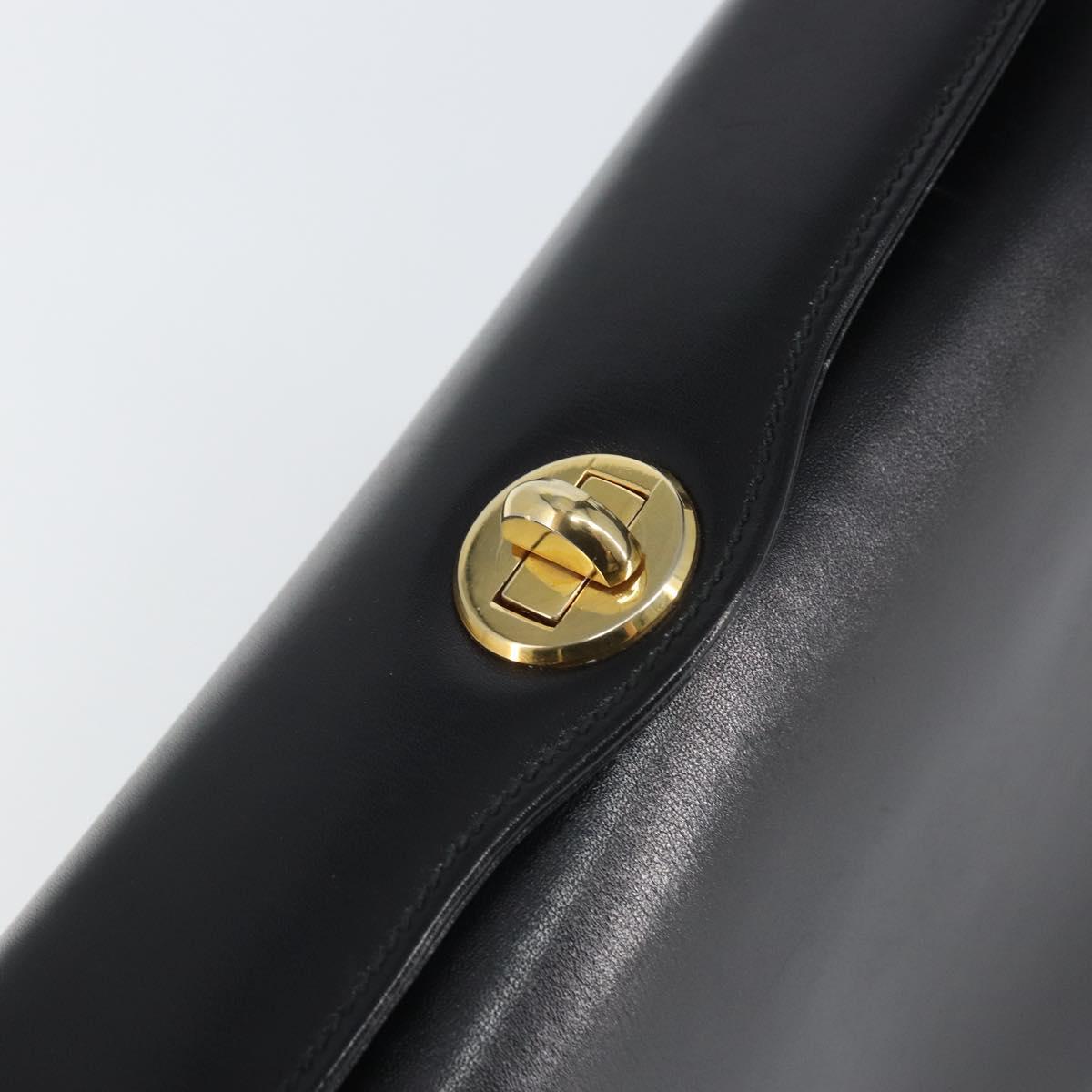 GUCCI Hand Bag Leather Black Gold Auth 168499