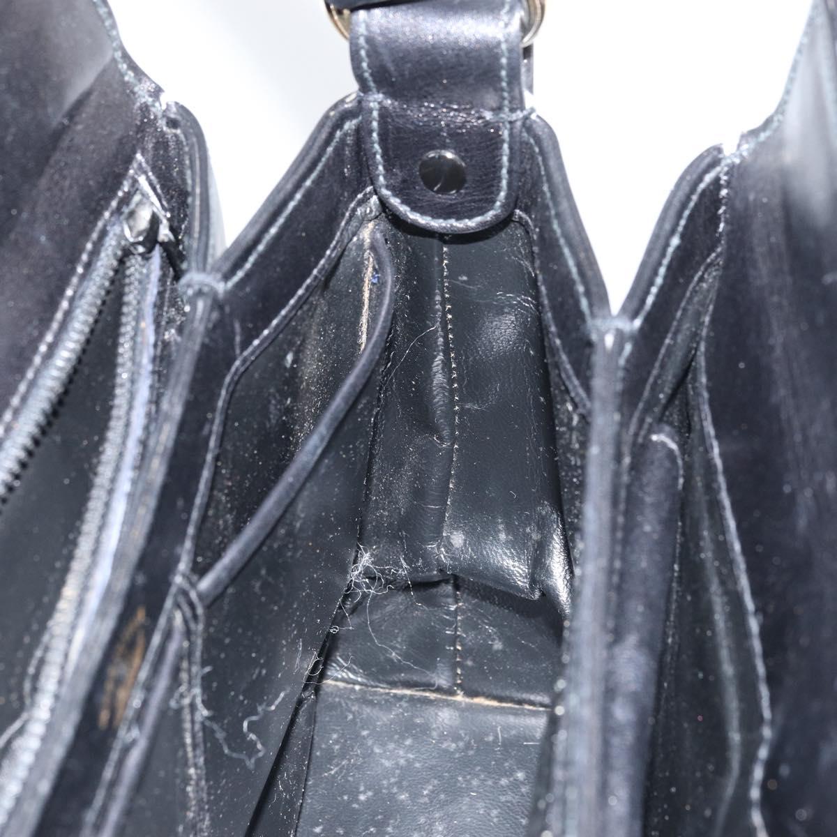 GUCCI Hand Bag Leather Black Gold Auth 168499