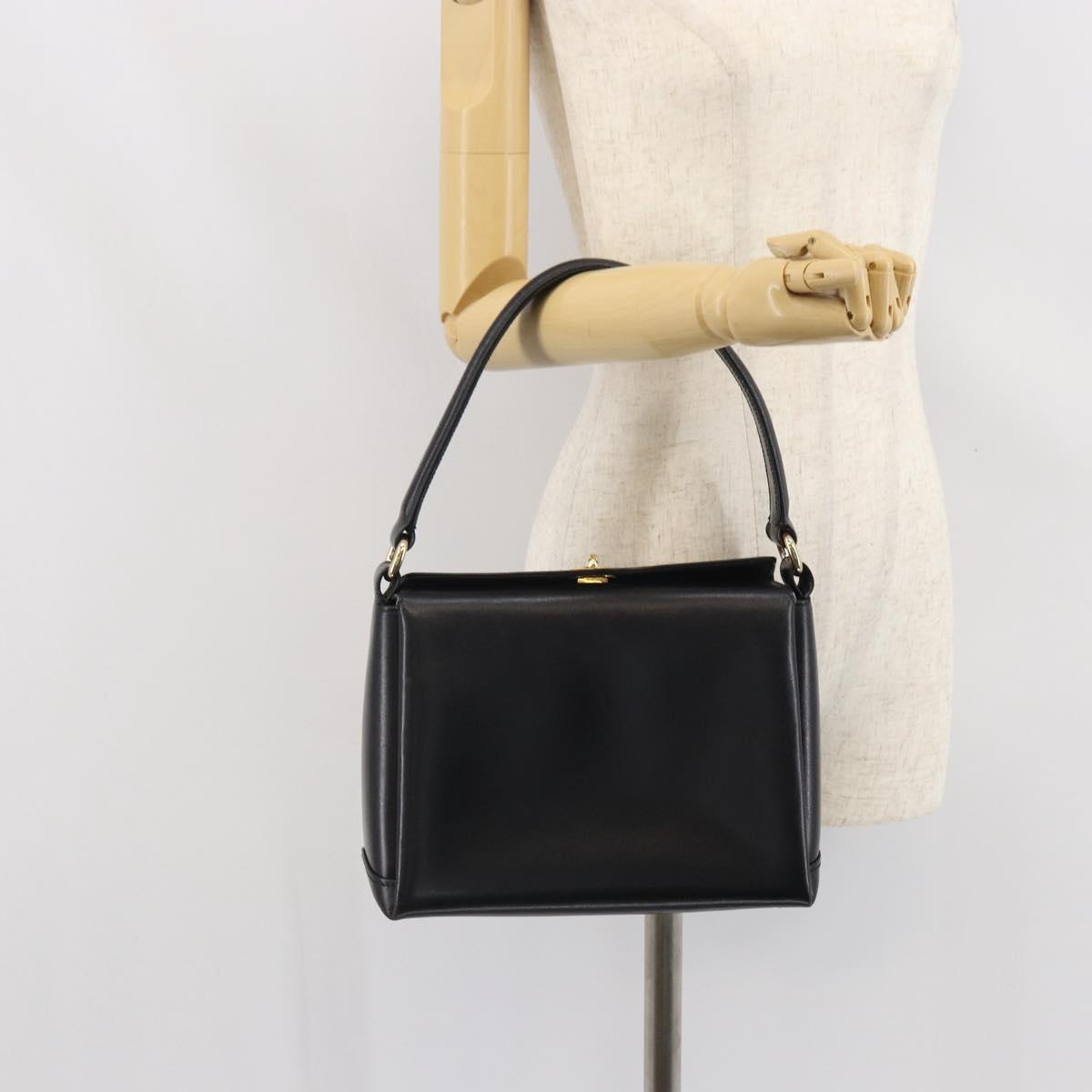 GUCCI Hand Bag Leather Black Gold Auth 168499