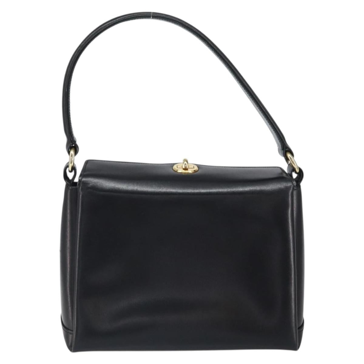 GUCCI Hand Bag Leather Black Gold Auth 168499