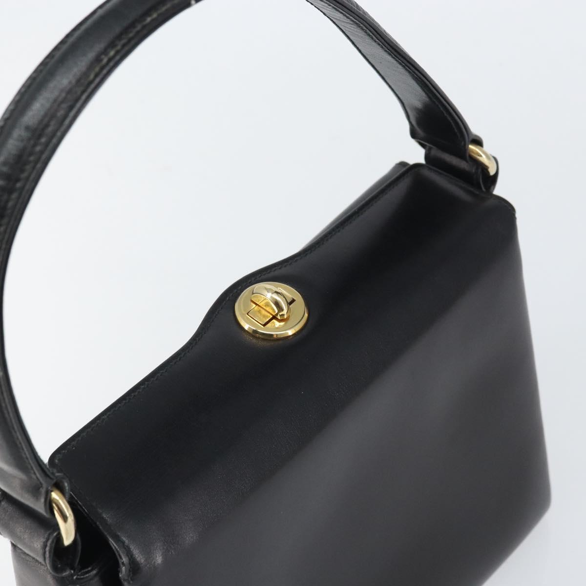 GUCCI Hand Bag Leather Black Gold Auth 168499