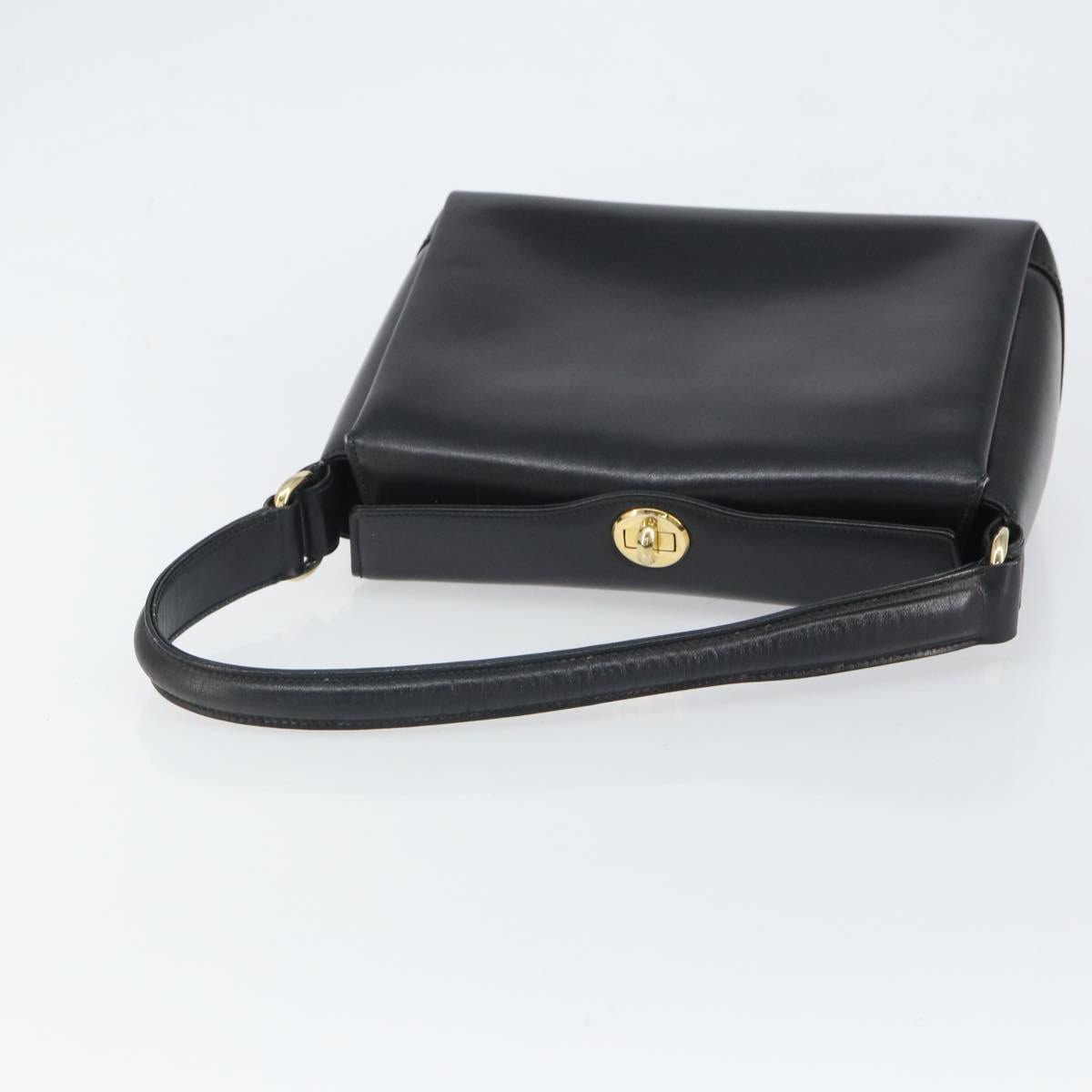 GUCCI Hand Bag Leather Black Gold Auth 168499