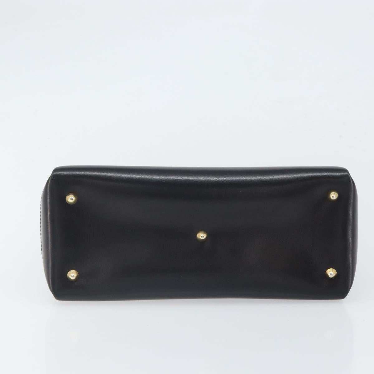 GUCCI Hand Bag Leather Black Gold Auth 168499