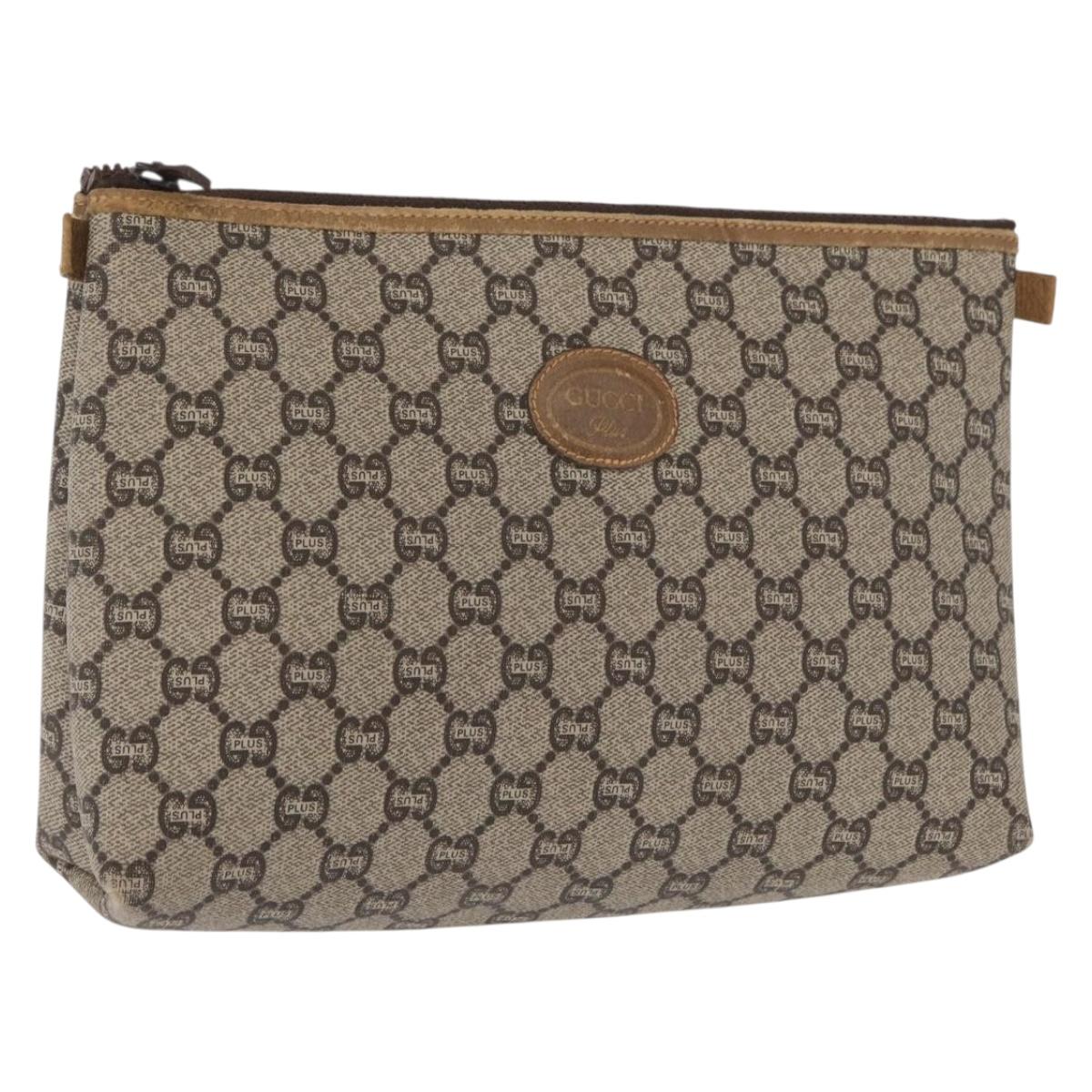 GUCCI GG Plus Supreme Pouch PVC Beige 07198 Auth 168504