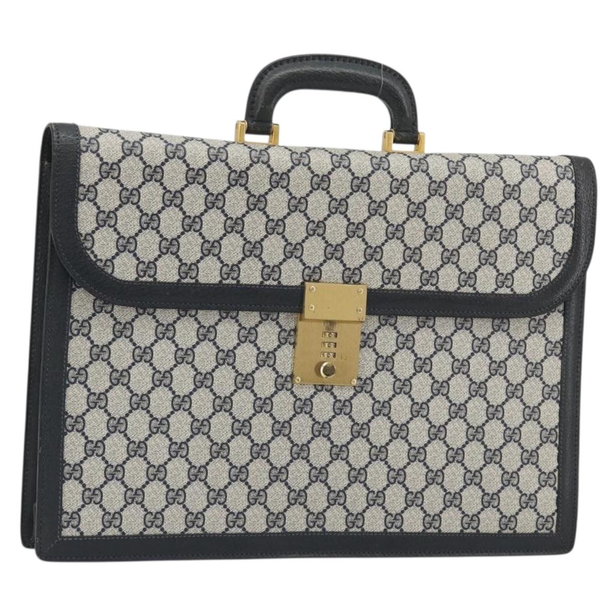 GUCCI GG Supreme Business Bag PVC Navy Gold 904 20 002 Auth 168514
