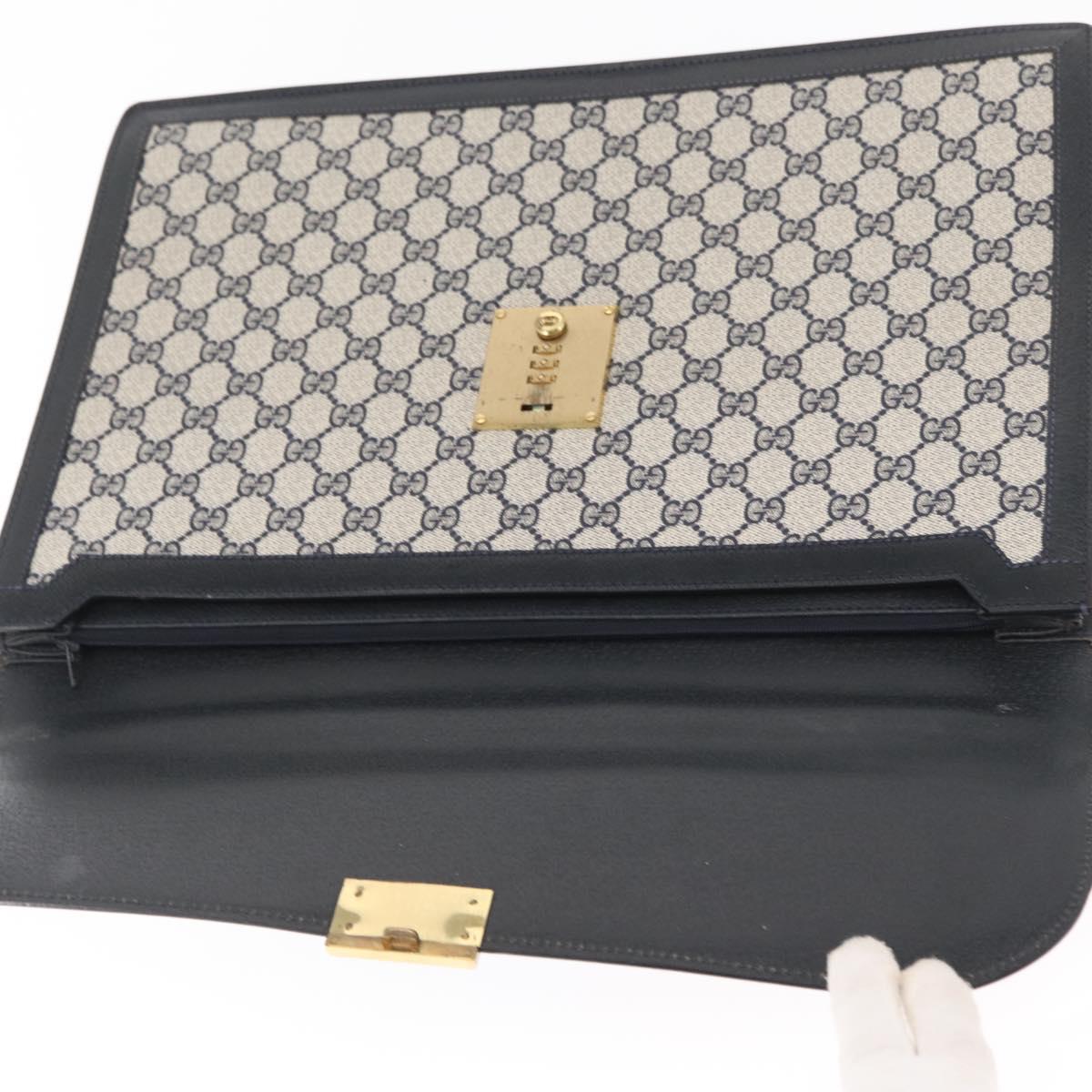 GUCCI GG Supreme Business Bag PVC Navy Gold 904 20 002 Auth 168514