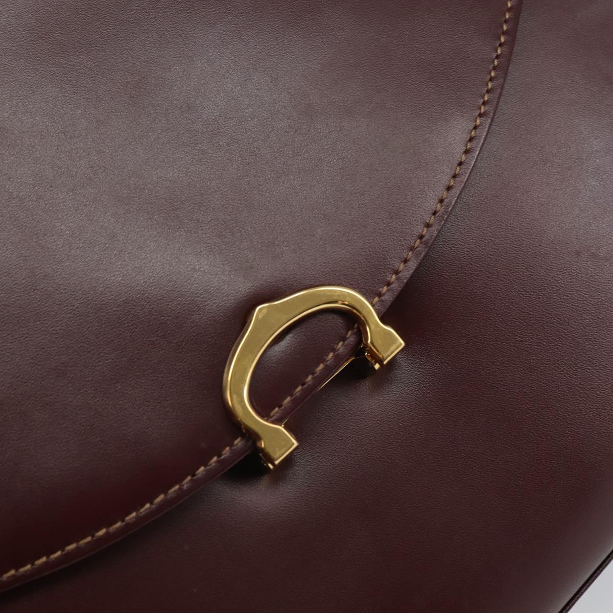 CARTIER Must Line Hand Bag Leather Bordeaux Gold Auth 168516