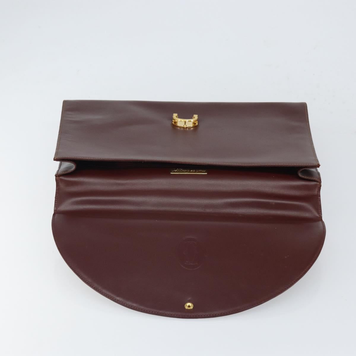 CARTIER Must Line Hand Bag Leather Bordeaux Gold Auth 168516