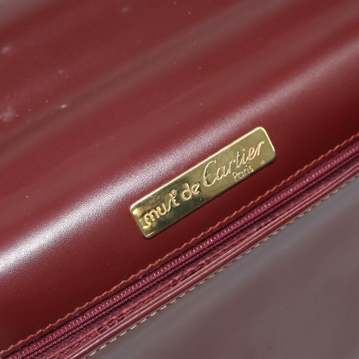 CARTIER Must Line Hand Bag Leather Bordeaux Gold Auth 168516