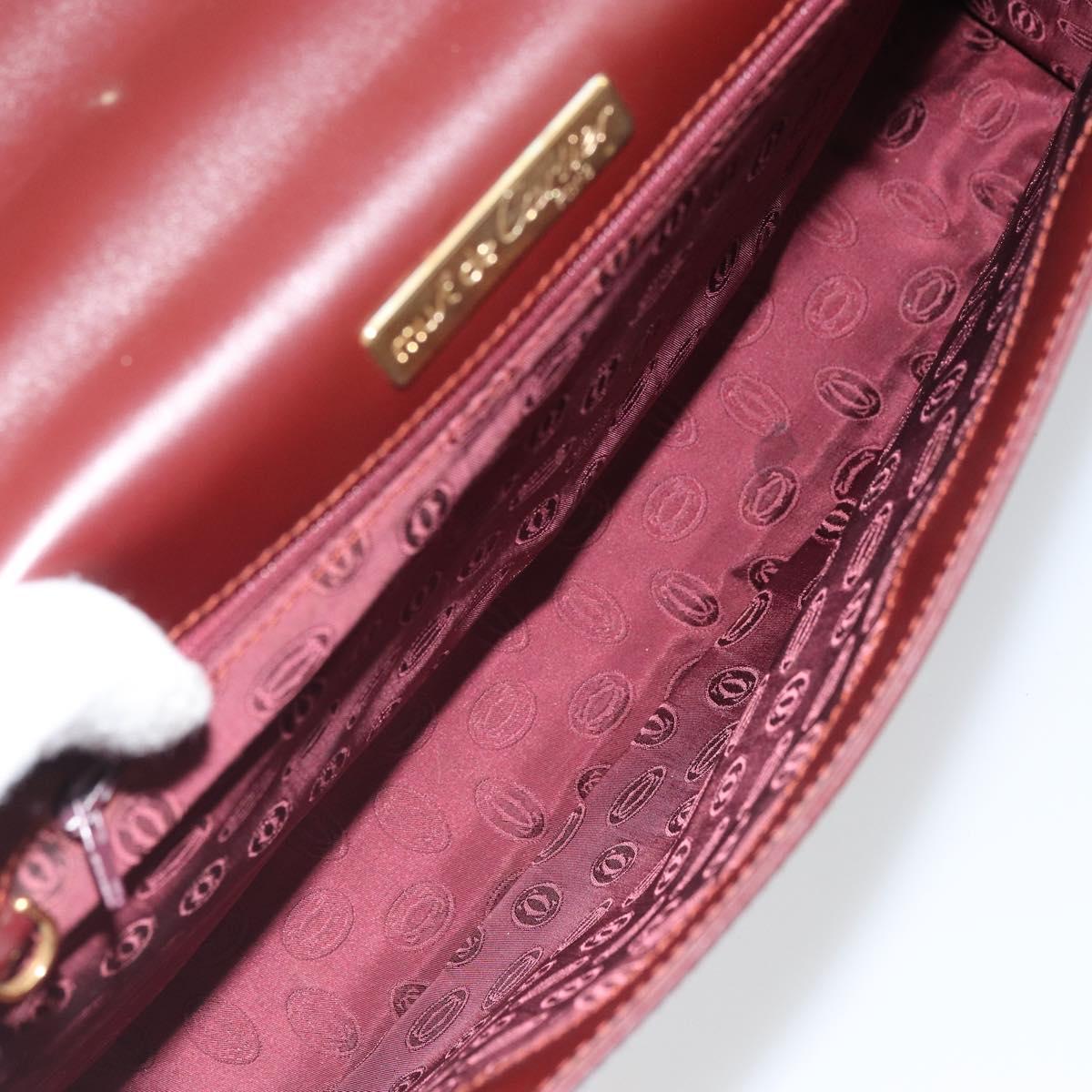 CARTIER Must Line Hand Bag Leather Bordeaux Gold Auth 168516