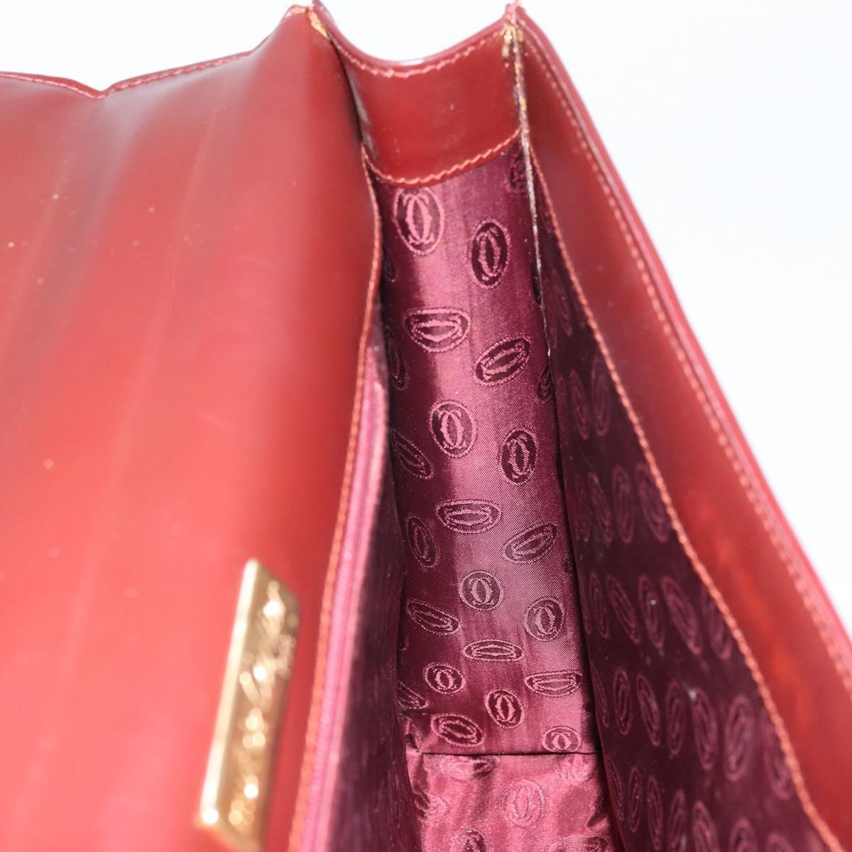 CARTIER Must Line Hand Bag Leather Bordeaux Gold Auth 168516