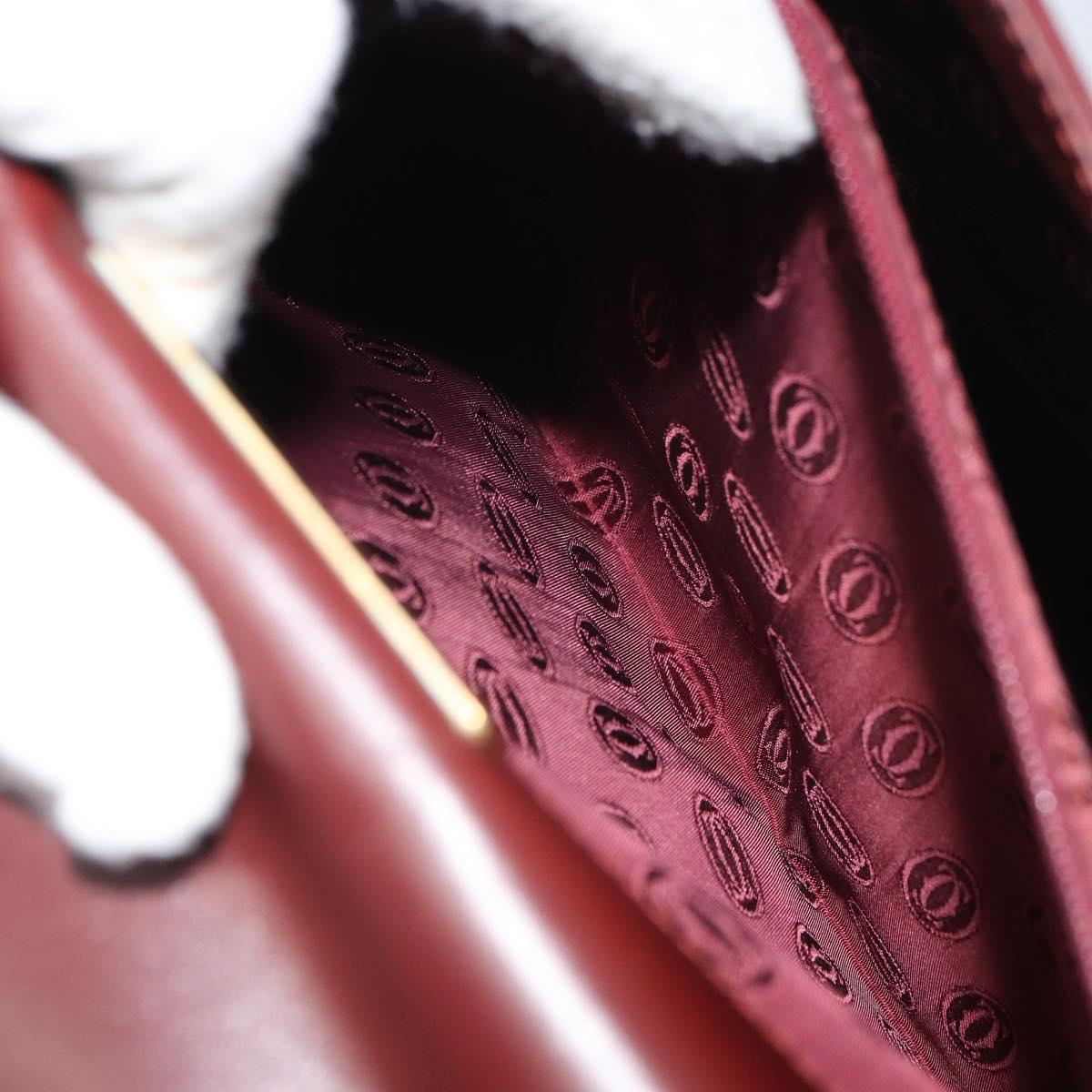 CARTIER Must Line Hand Bag Leather Bordeaux Gold Auth 168516