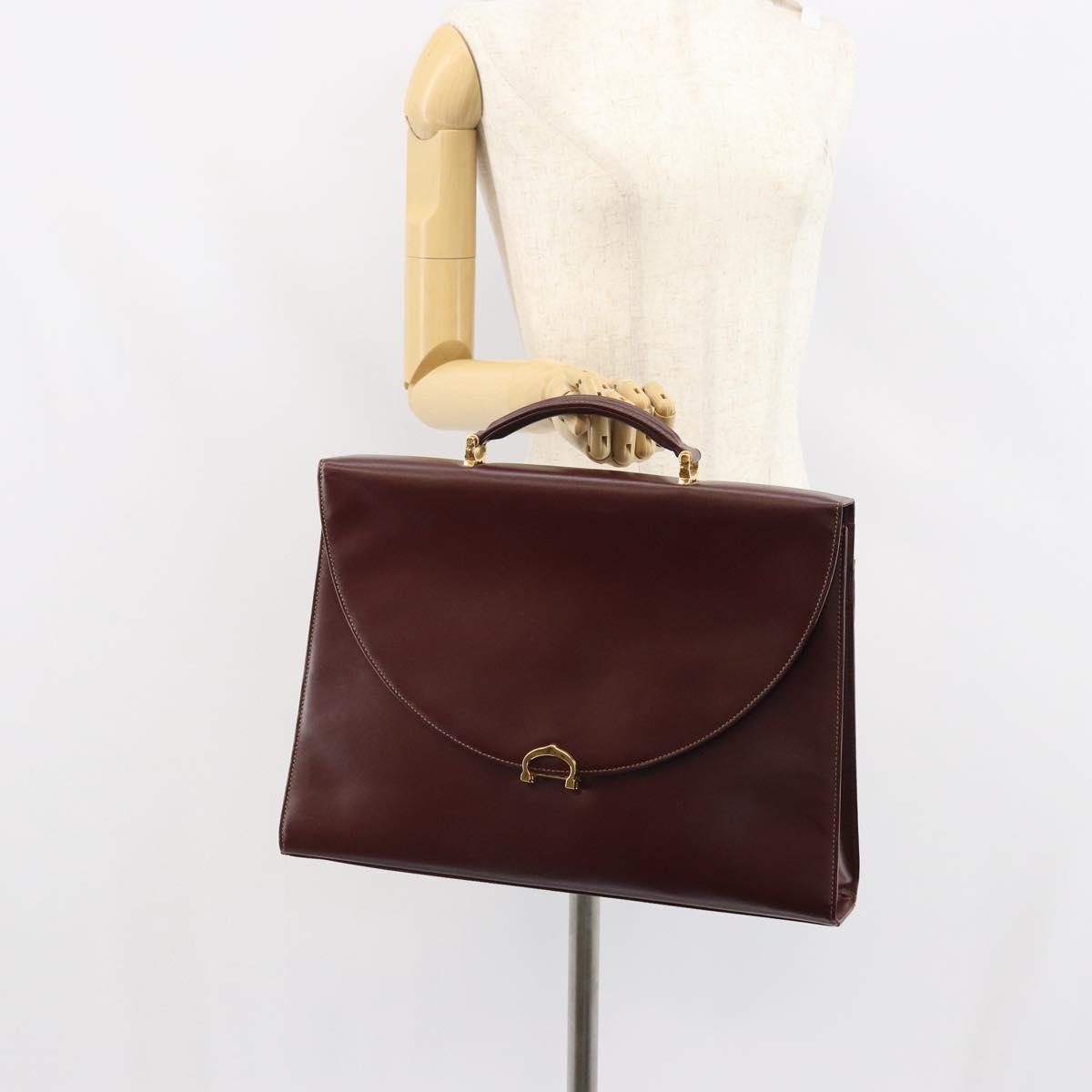 CARTIER Must Line Hand Bag Leather Bordeaux Gold Auth 168516