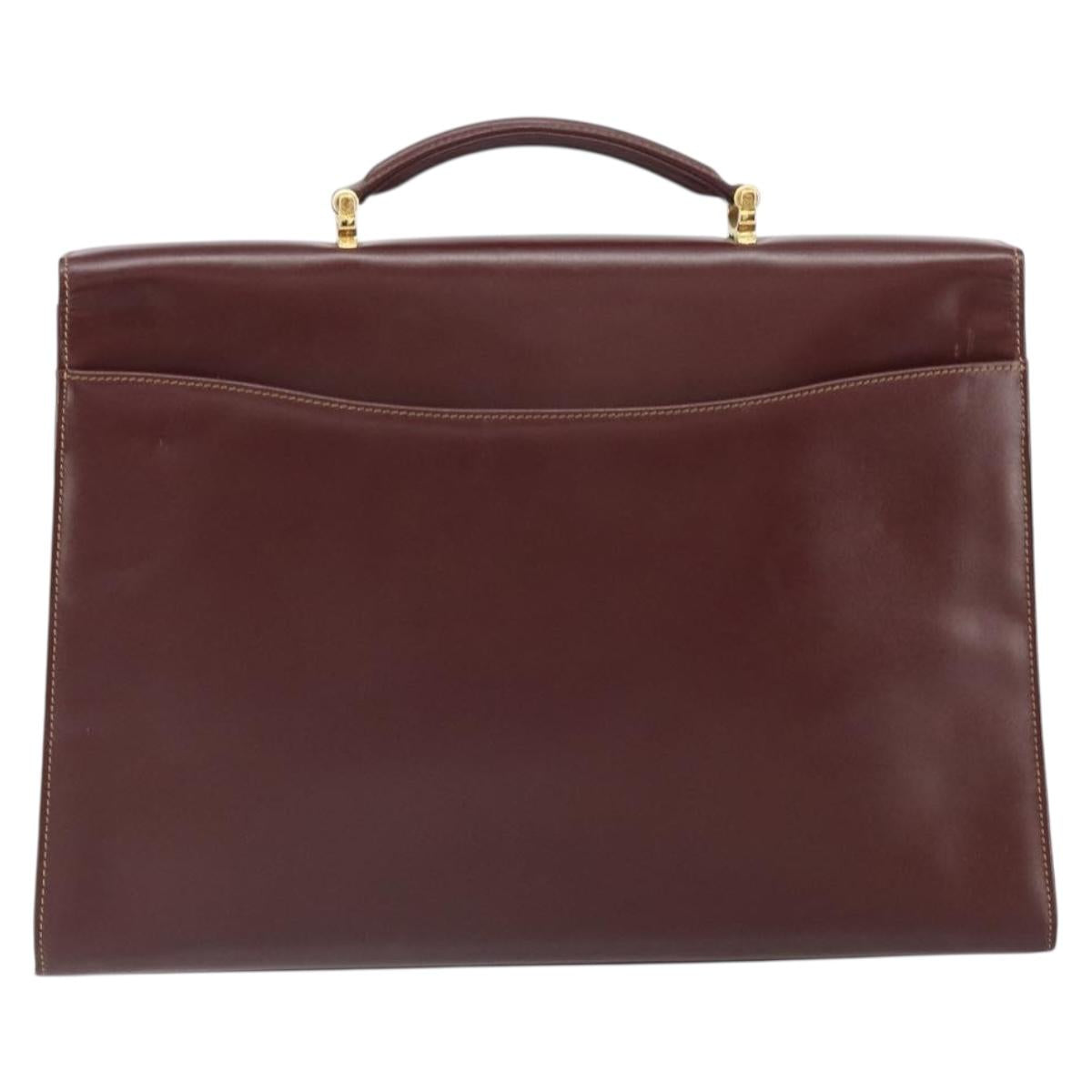 CARTIER Must Line Hand Bag Leather Bordeaux Gold Auth 168516