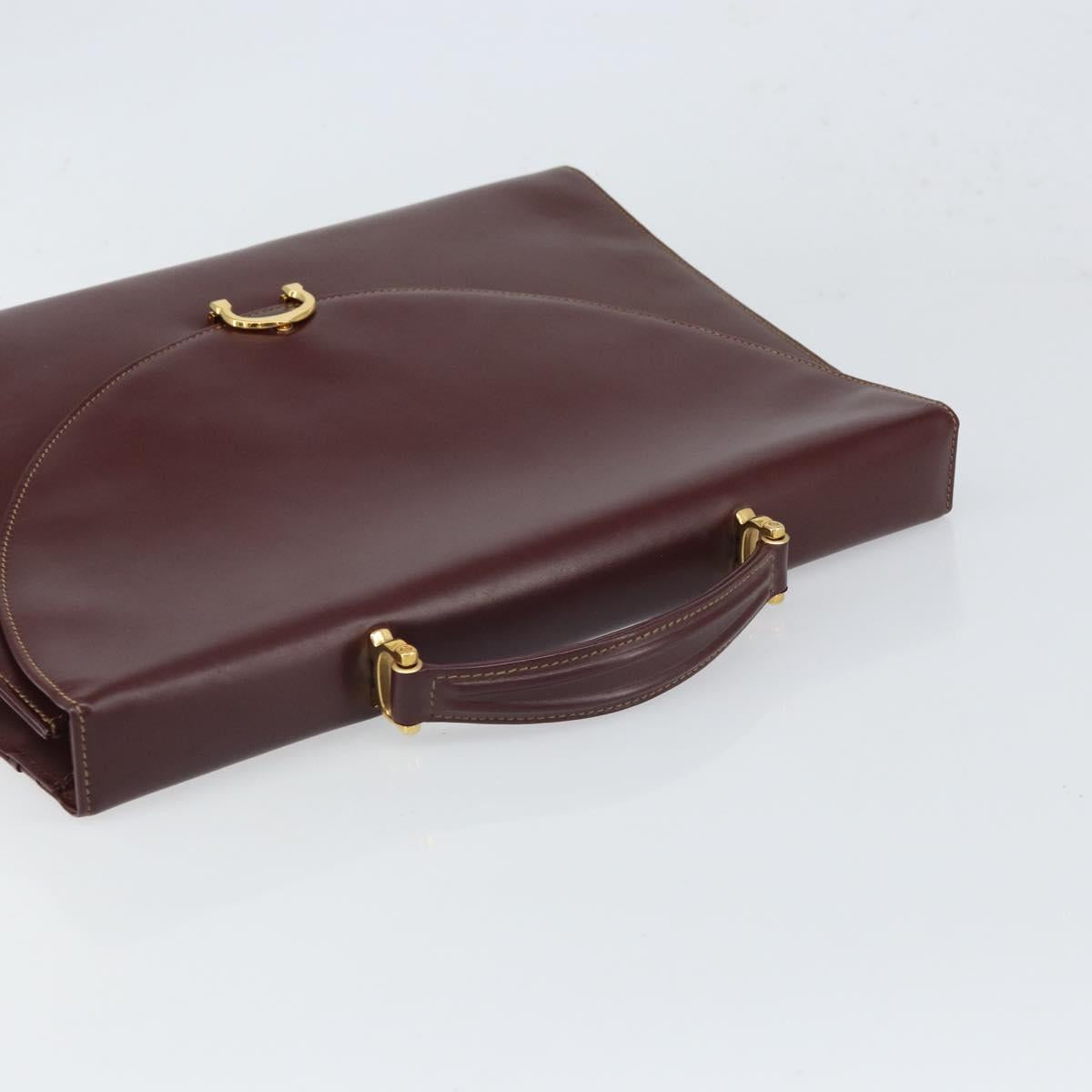 CARTIER Must Line Hand Bag Leather Bordeaux Gold Auth 168516