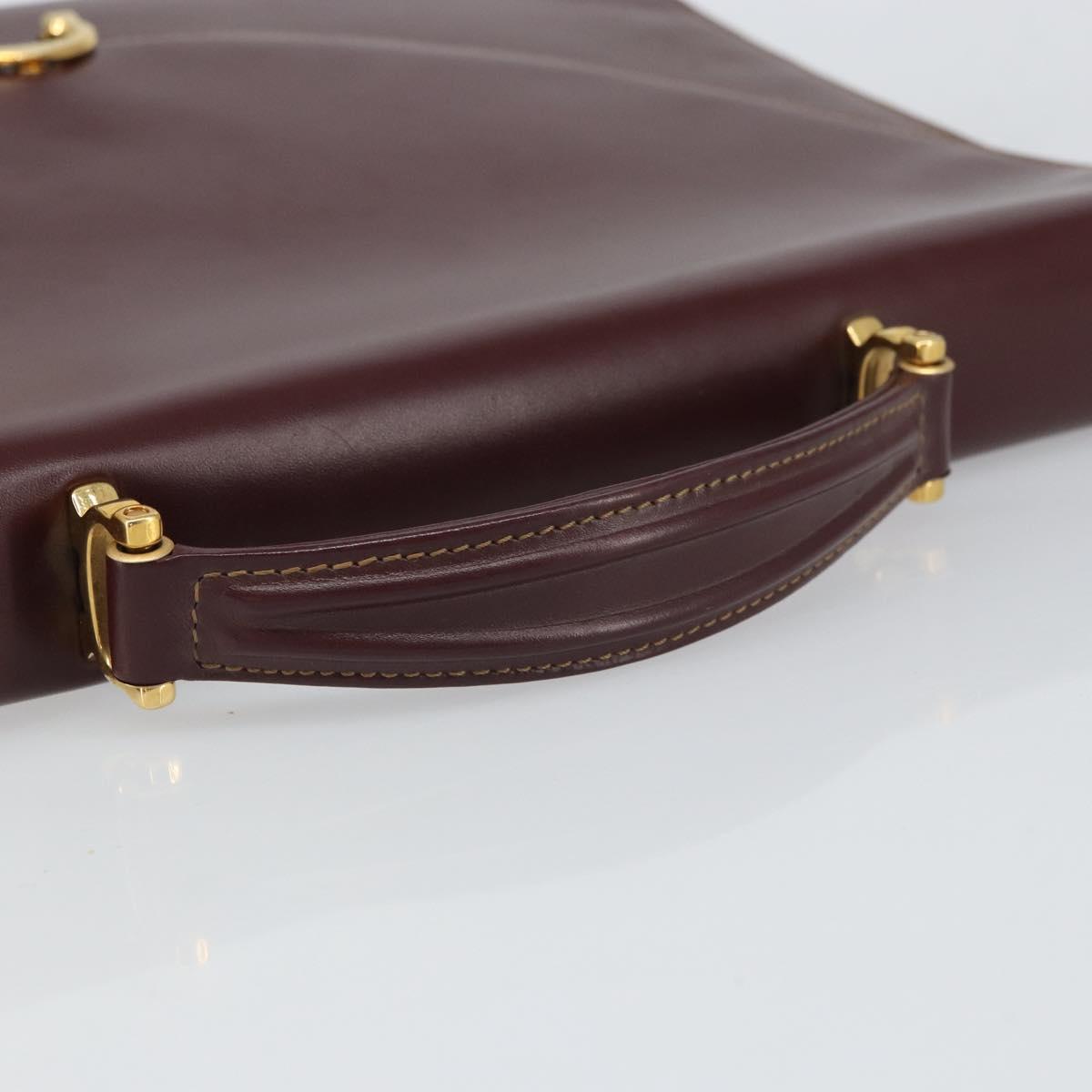 CARTIER Must Line Hand Bag Leather Bordeaux Gold Auth 168516