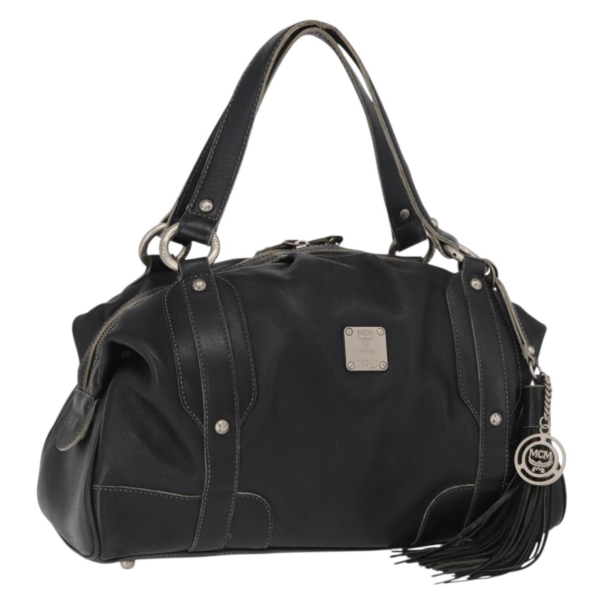 MCM Hand Bag Leather Black Auth 168518