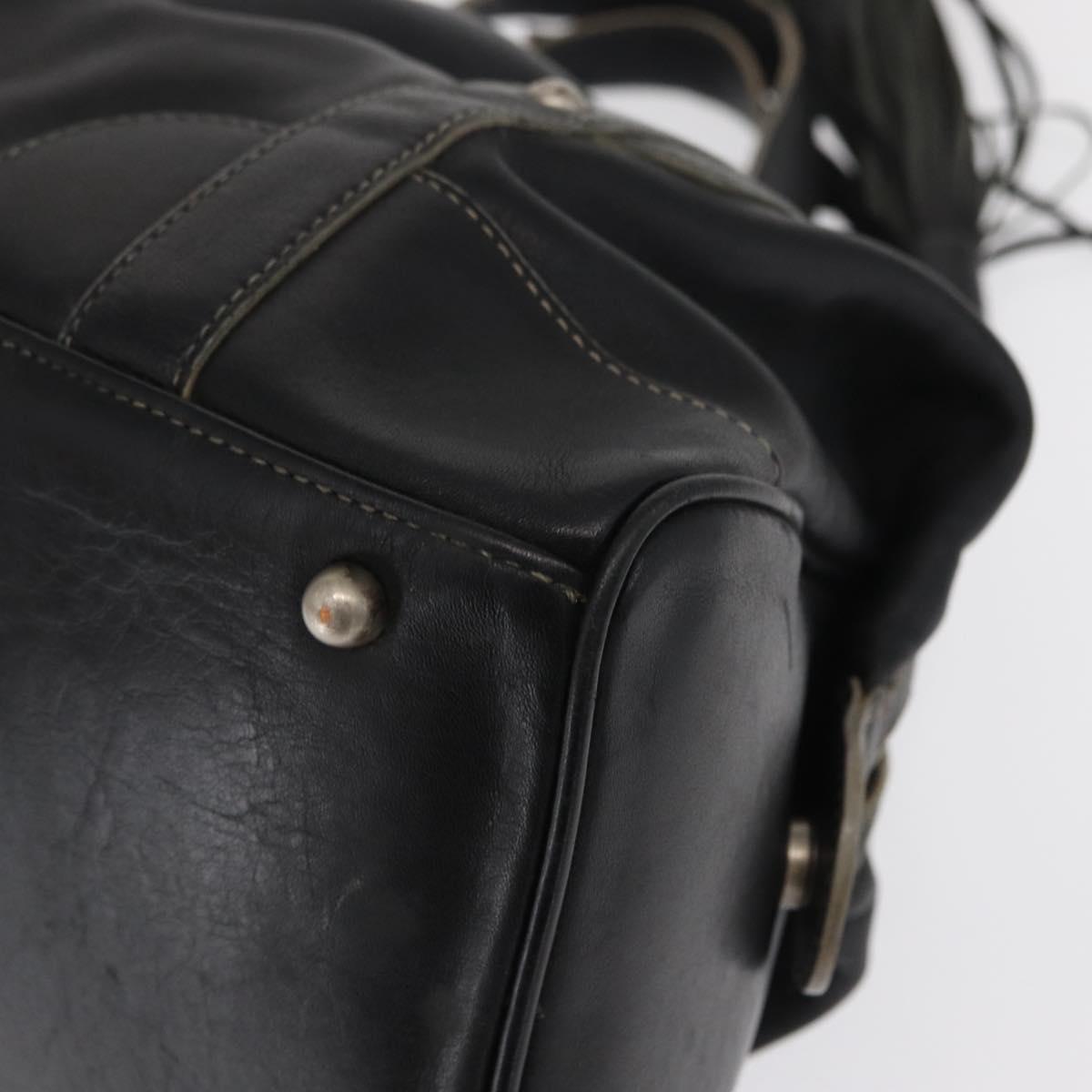 MCM Hand Bag Leather Black Auth 168518