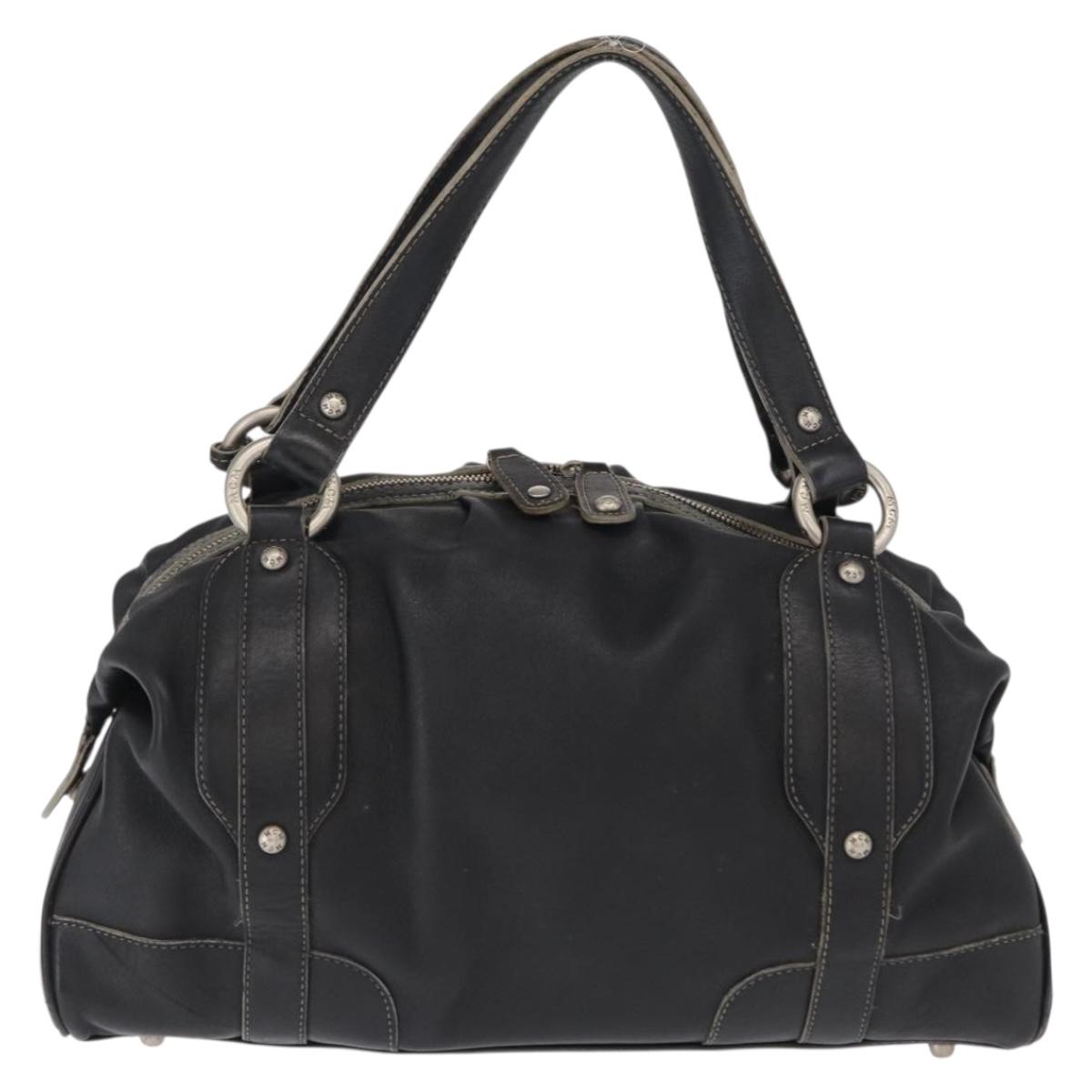 MCM Hand Bag Leather Black Auth 168518