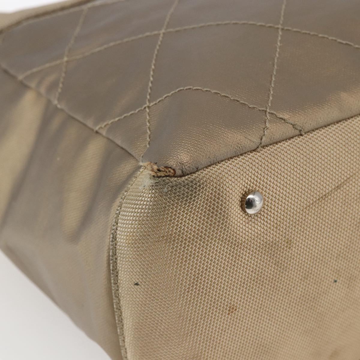 CHANEL Paris Biarritz MM Tote Bag Coated Canvas Gold CC Auth 168522