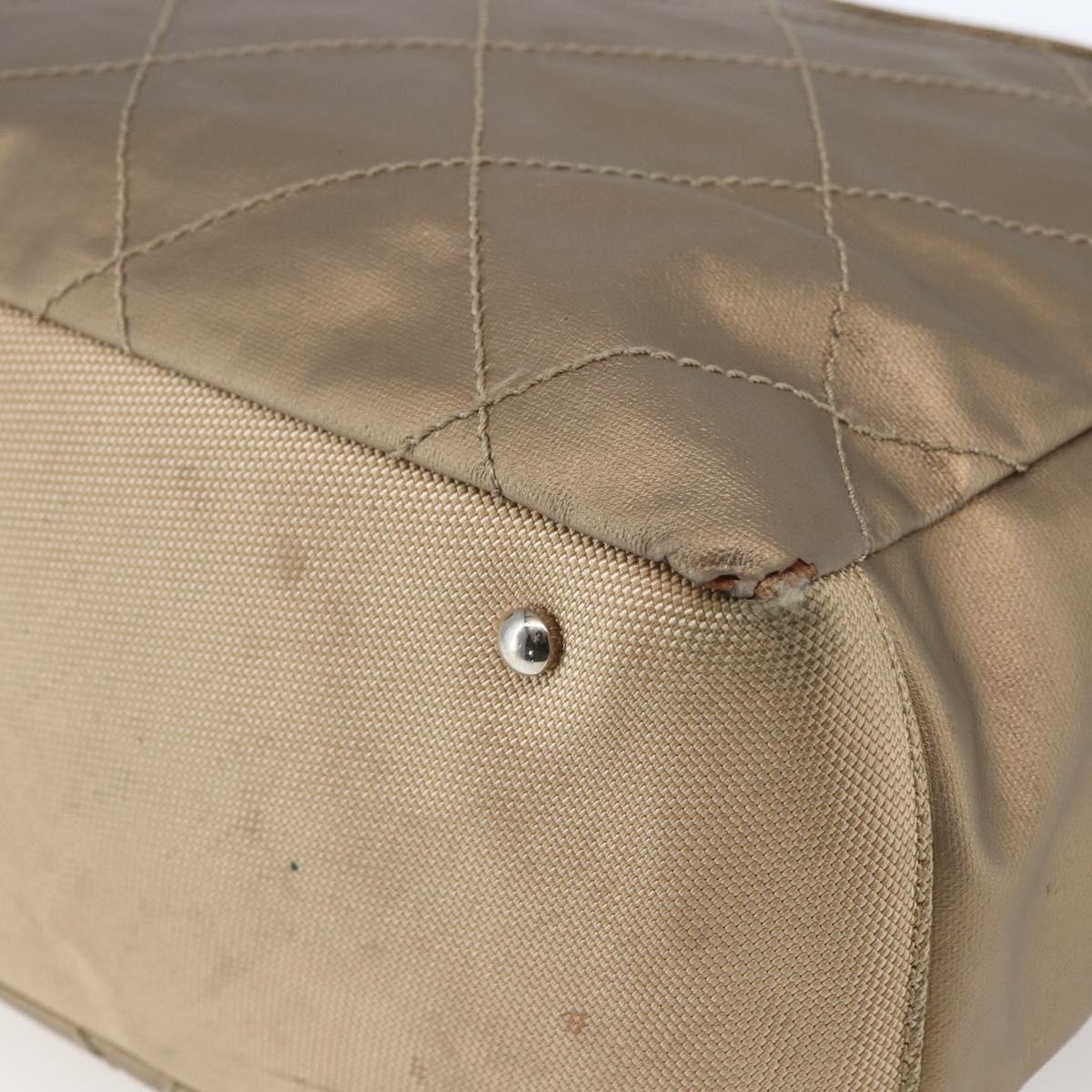 CHANEL Paris Biarritz MM Tote Bag Coated Canvas Gold CC Auth 168522